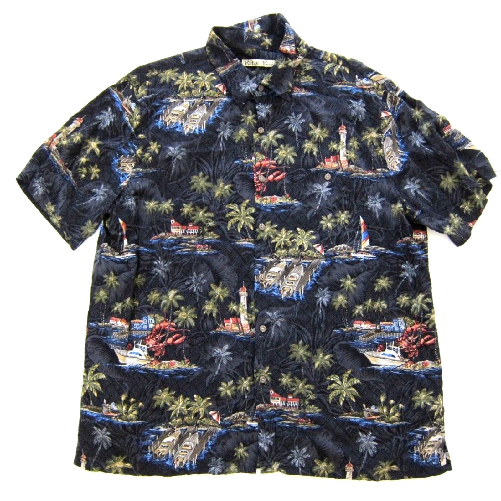 Vintage VINTAGE Batik Bay Hawaiian Shirt Men XL Gray Green Lobster Boat 100% Rayon Button-Up Short Sleeve Floral Pattern Batik Bay Hawaii Shirt Mens XL Size US XL / EU 56 / 4 - 2 Thumbnail