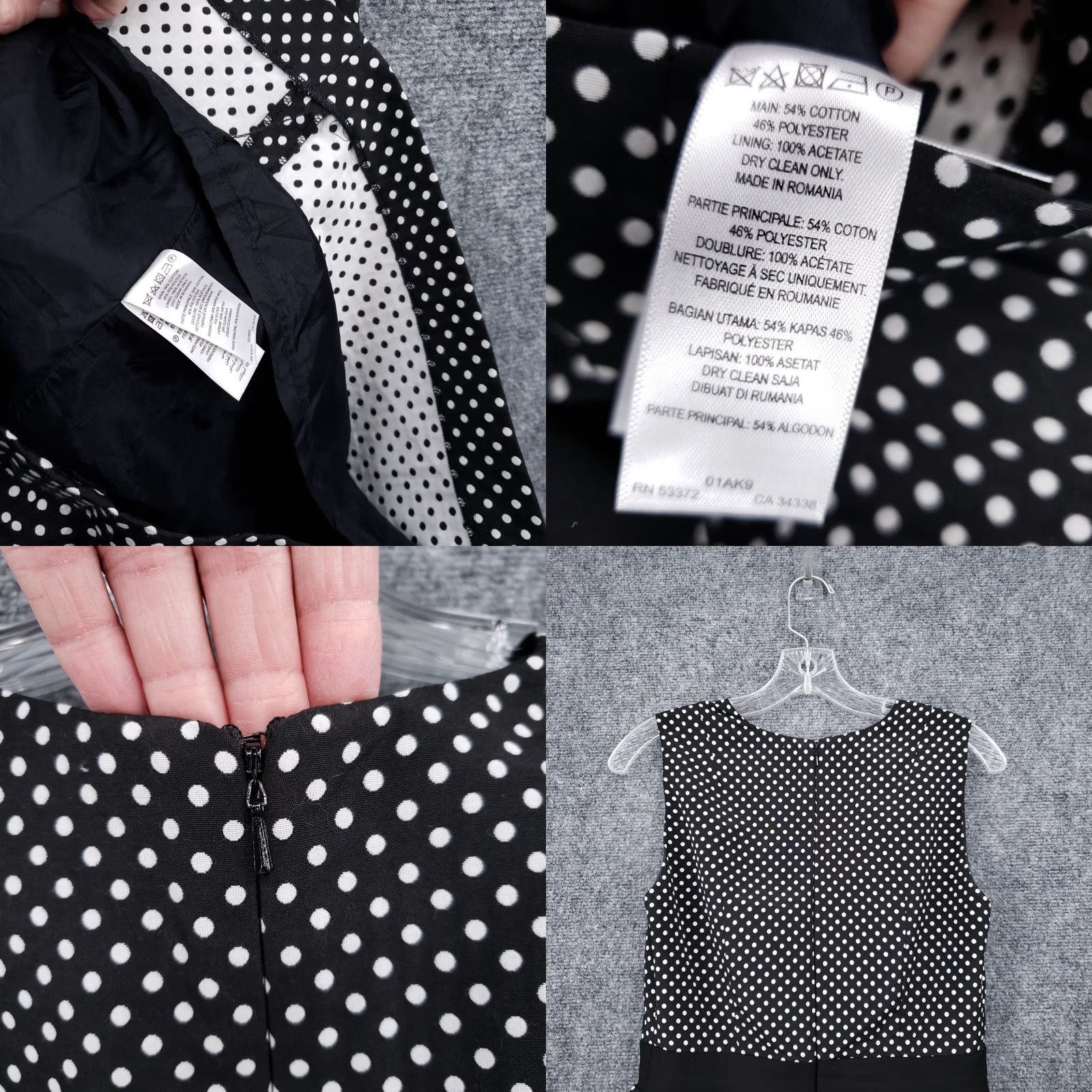 Vintage Tegan Dress Womens Mini Black Polka Dot Sleeveless V-Neck Zip Back Lined Size 6/M Size M / US 6-8 / IT 42-44 - 8 Thumbnail