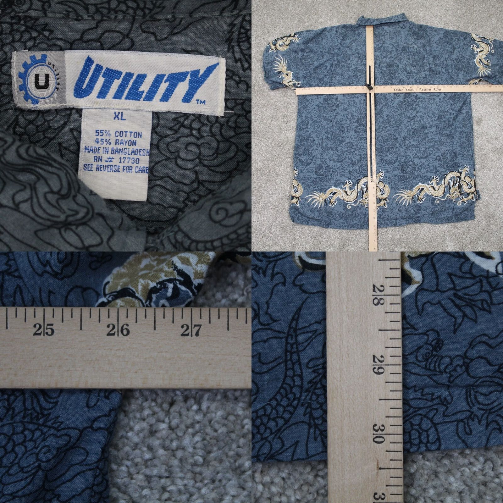 Vintage VINTAGE Utility Shirt Mens XL Blue Dragon Geometric Cotton/Rayon Short Sleeve Button Size US XL / EU 56 / 4 - 8 Thumbnail
