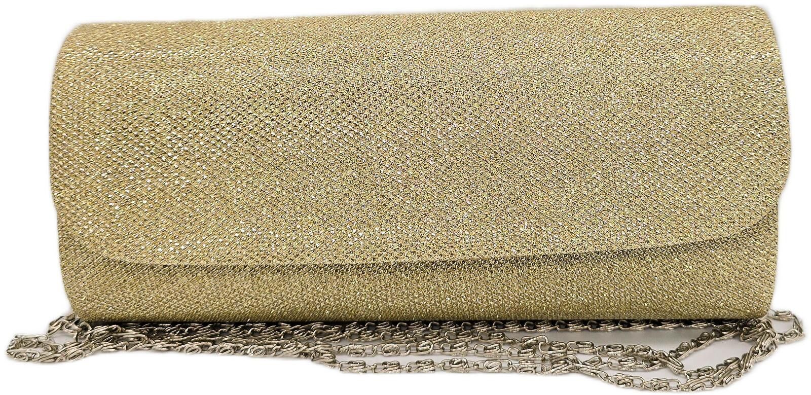 Unknown London Elegant Gold Glitter Evening Clutch with Chain Strap Size ONE SIZE - 2 Thumbnail