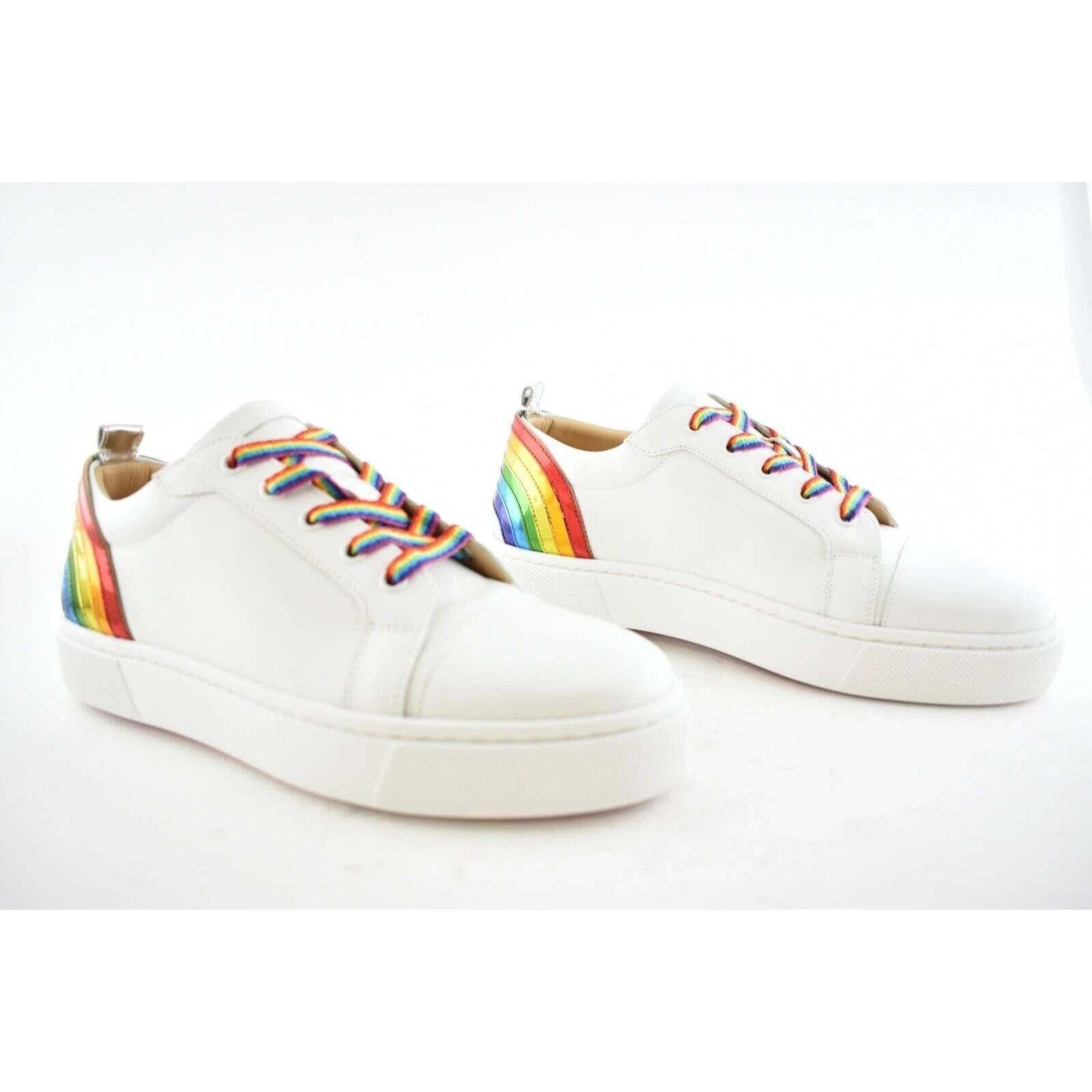 Christian Louboutin Christian Louboutin White Rainbow Lace Up Low Top Sneaker 40 Size US 10 / IT 40 - 4 Thumbnail