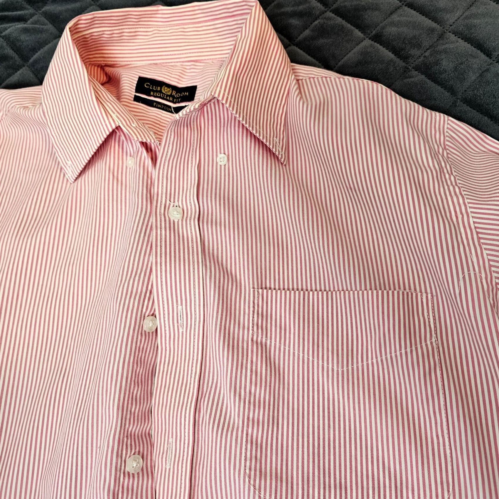 Club Room Club Room Mens Pink Stripe Cotton Long Sleeve Dress Shirt Size 15 32/33 Pinpoint Size 40R - 3 Thumbnail