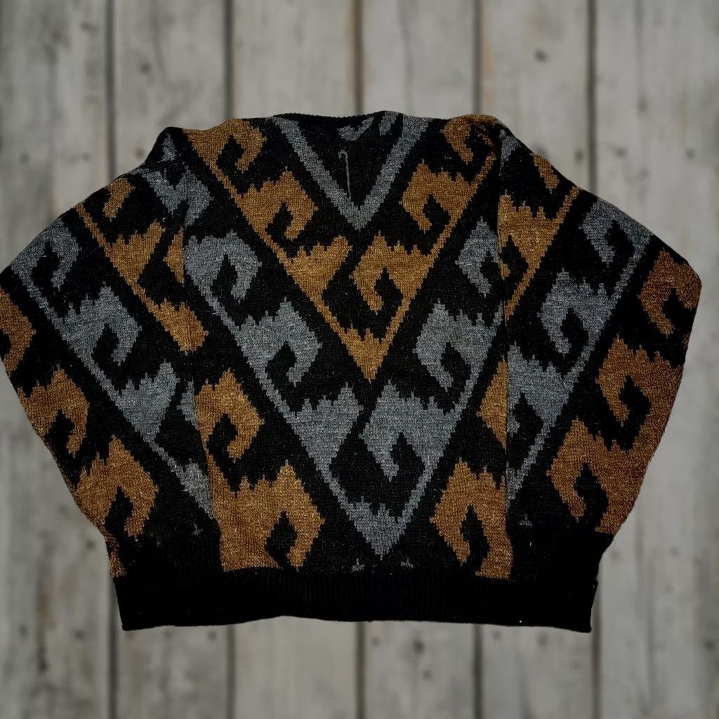 Vintage VINTAGE Le Tigre Geometric Sweater Black White Knit Men’s XL Made USA 1980s Mens XL Black Geometric Knit Sweater Size US XL / EU 56 / 4 - 1 Thumbnail