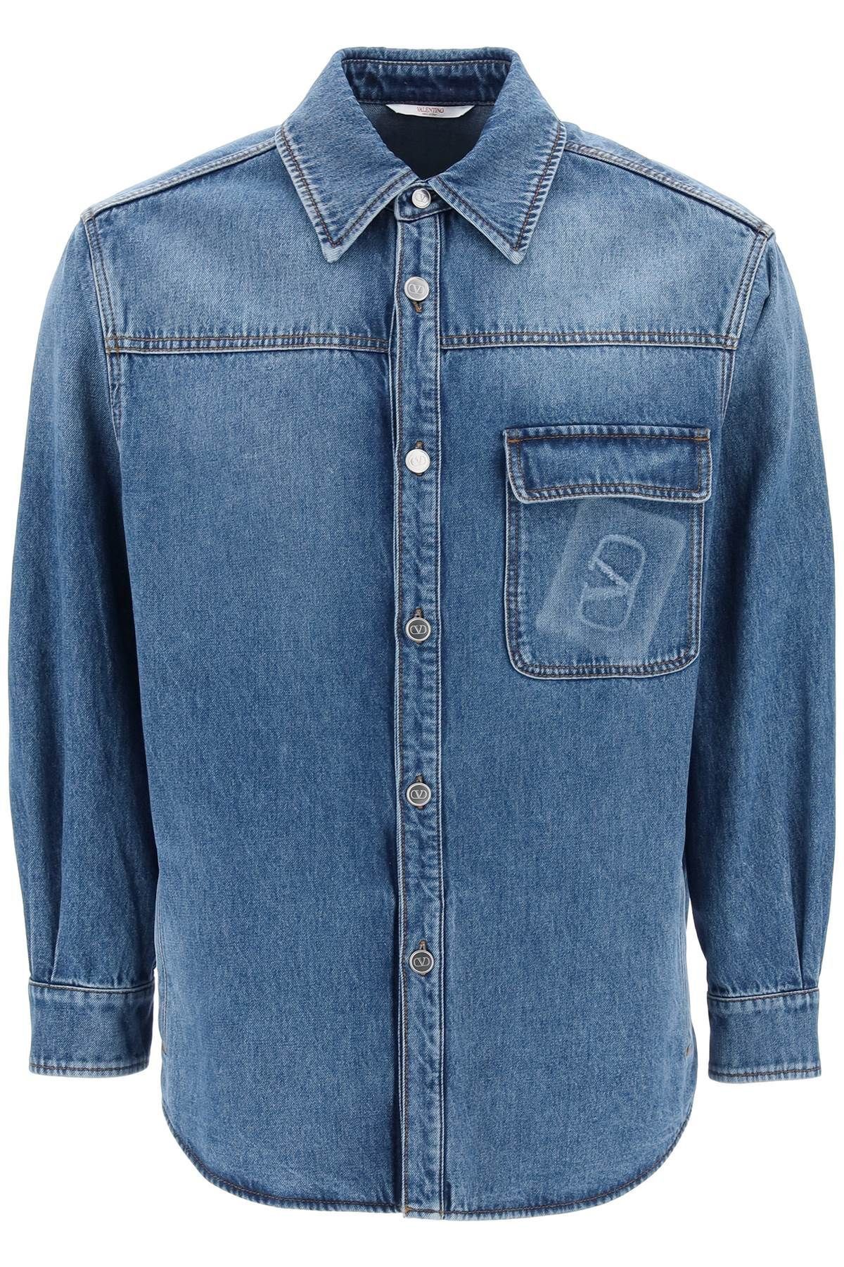 image of Valentino Garavani O1S22I1N0124 Denim Overshirt In Blue, Men's (Size Small)