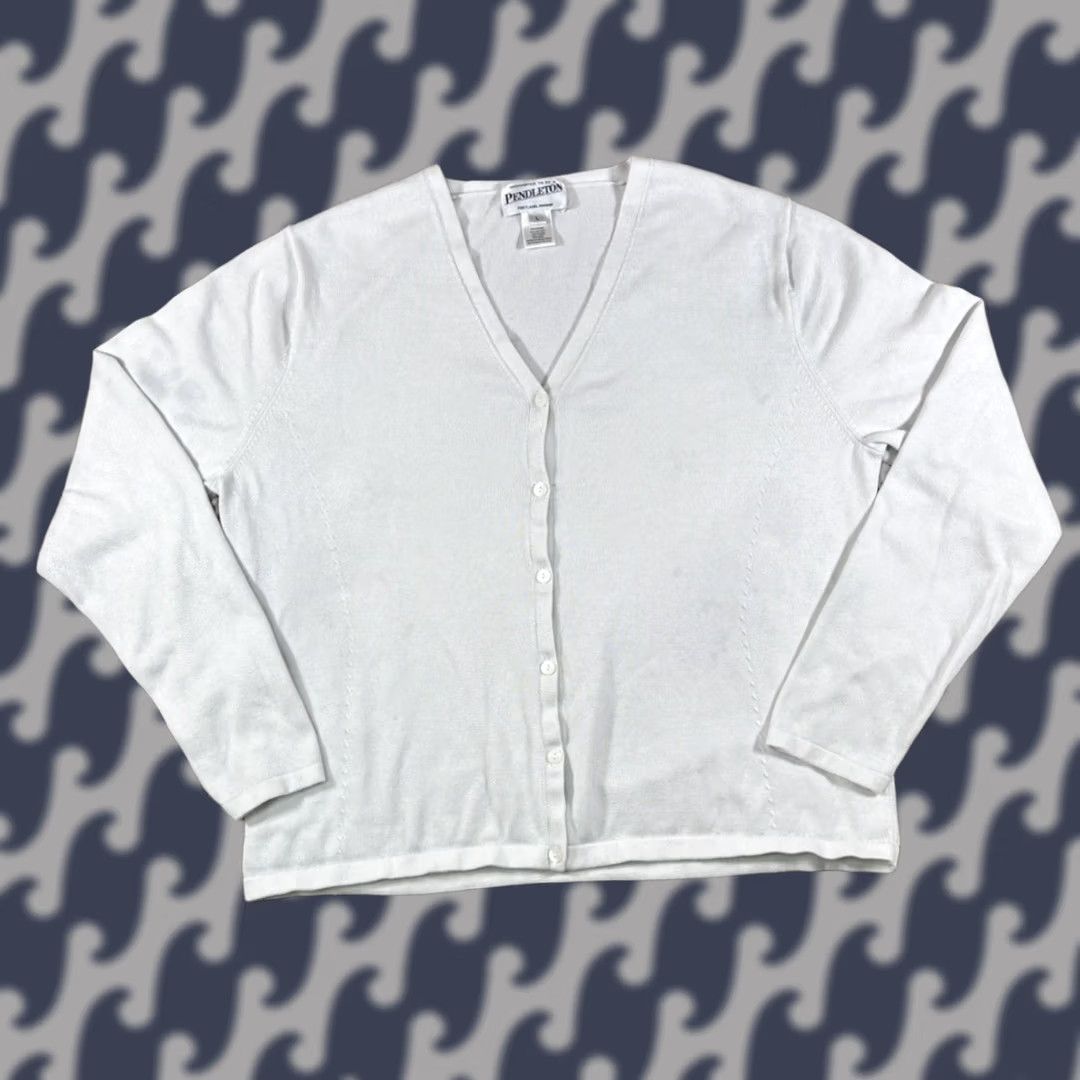 Pendleton VINTAGE Pendleton Sweater Womens Large White Knit Cardigan Button Size L / US 10 / IT 46 - 1 Thumbnail