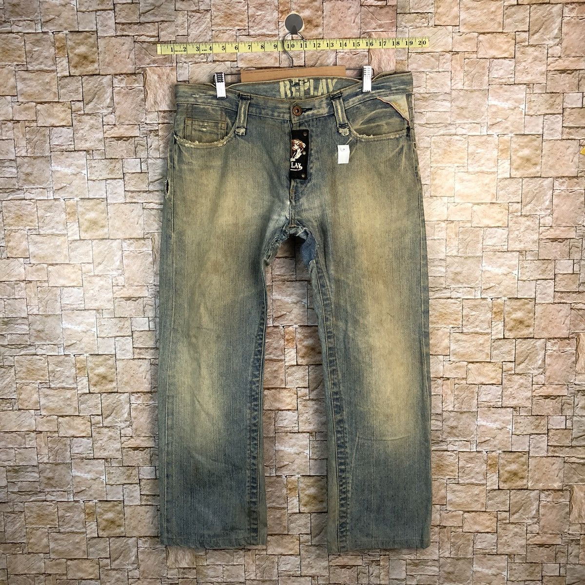 Replay Replay patchwork vintage Blue jeans Denim Pants #A573 Size US 35 - 1 Thumbnail