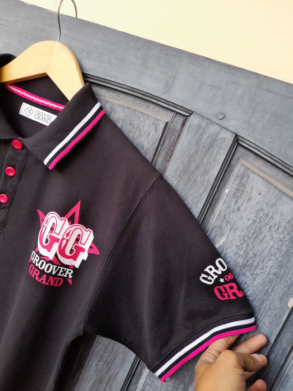 Japanese Brand Groover Grand Polo Shirt Black Pink Logo Y2K Streetwear Size US L / EU 52-54 / 3 - 5 Thumbnail