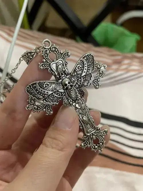 Jewelry Large Moth Cross Necklace Pendant Size ONE SIZE - 1 Thumbnail