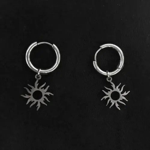 Jewelry × Sterling Silver Titanium Steel Sun Dangle Drop Earrings for Men Women Size ONE SIZE - 2 Thumbnail