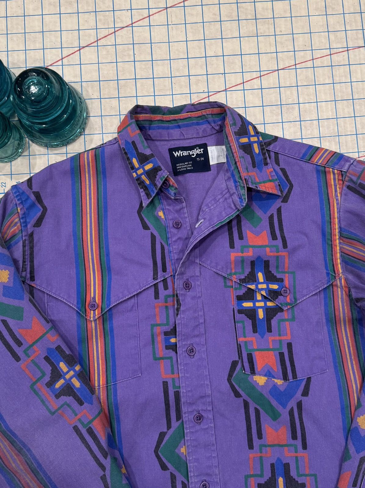 Wrangler Vintage Wrangler Brushpopper Purple Navajo Pattern Button Up Size US L / EU 52-54 / 3 - 4 Thumbnail