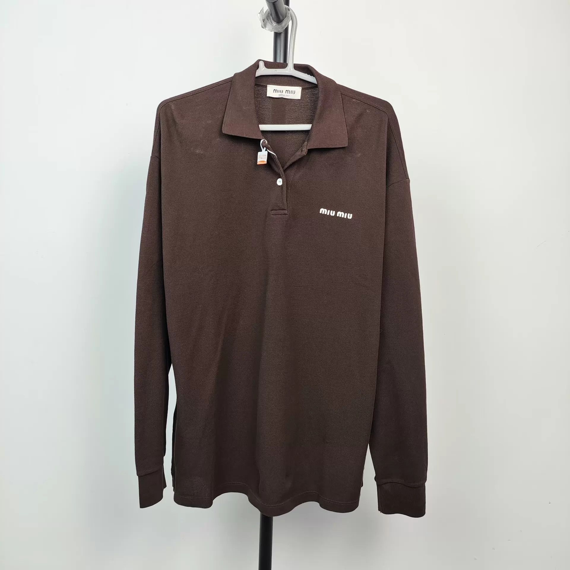 Miu Miu MIU MIU Brown Cotton Long Sleeve Polo Shirt XS Size US XS / EU 42 / 0 - 1 Thumbnail
