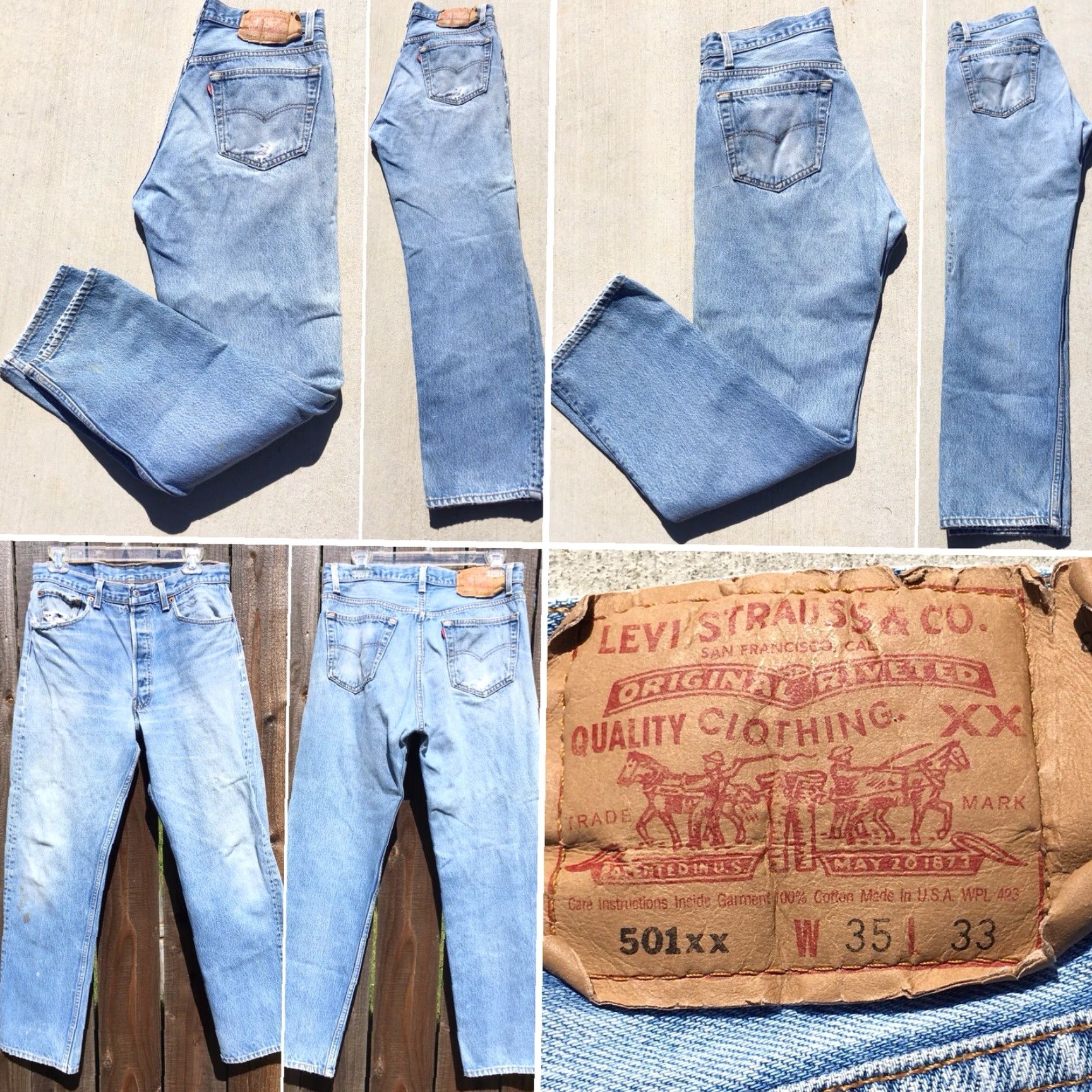 Vintage VINTAGE Levi’s 501 Jeans Button Fly 35 33 Measure 31.5 x 29.25 Distressed Blue Denim Made in USA Mens/Womens Jeans 501xx Size US 30 / EU 46 - 2 Thumbnail