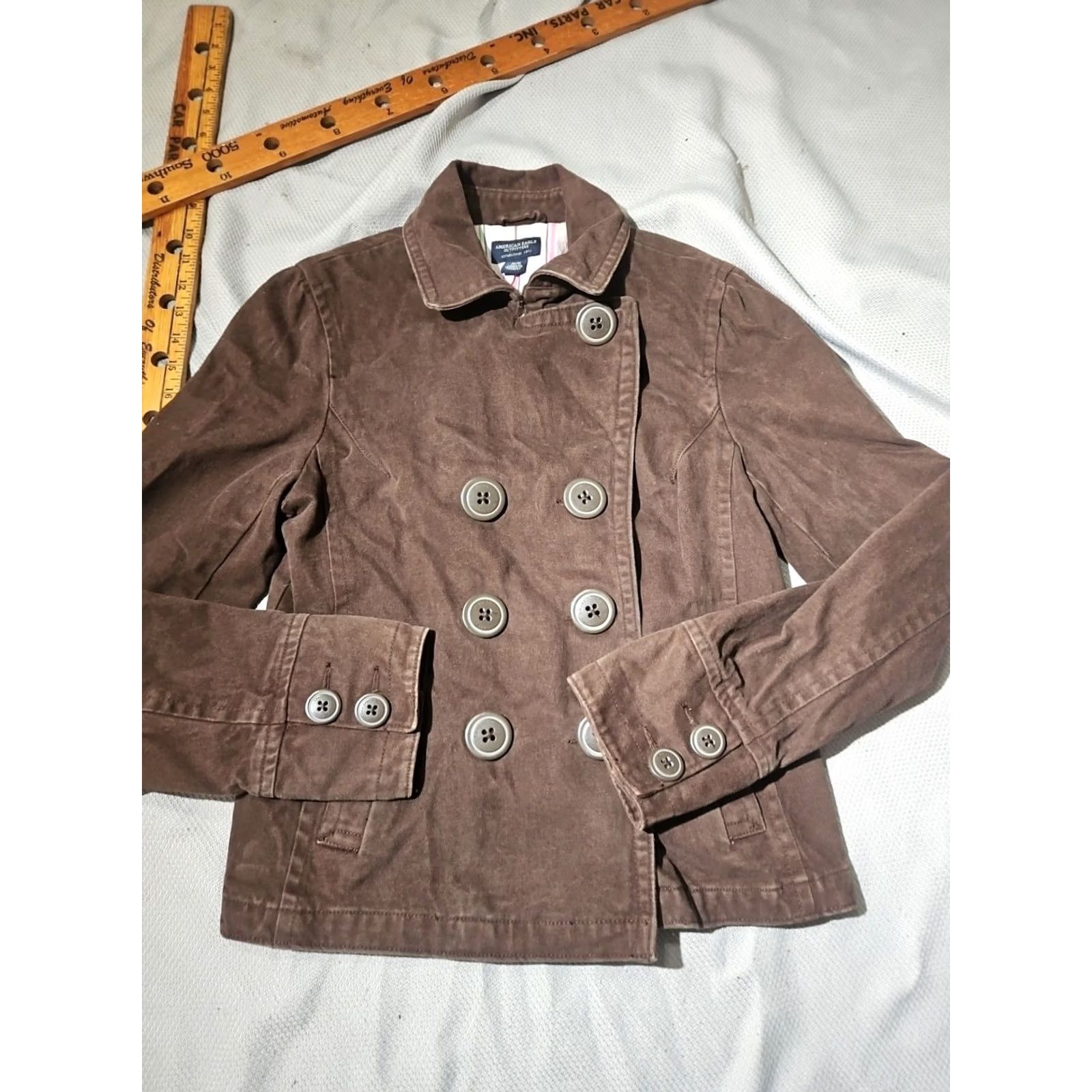 American Eagle Outfitters VINTAGE American Eagle Outfitters Jacket Womens Medium Brown Brushed Cotton Overcoat Pea Coat 90s Preppy Hip Hop City Casual Womens Size L / US 10 / IT 46 - 2 Thumbnail