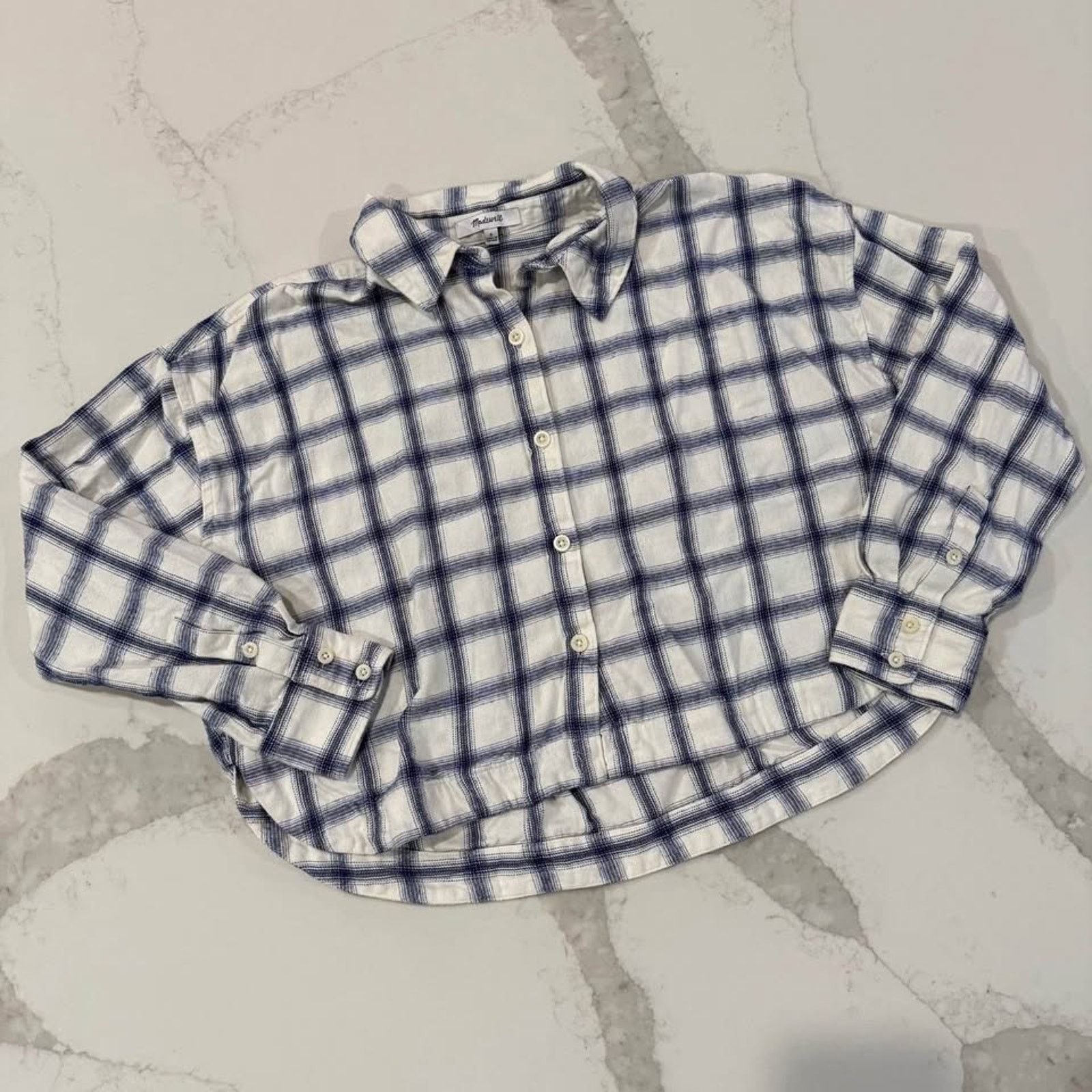 Madewell Madewell Flannel Crop Boxy Long Sleeve Shirt Women's Small Size S / US 4 / IT 40 - 1 Thumbnail