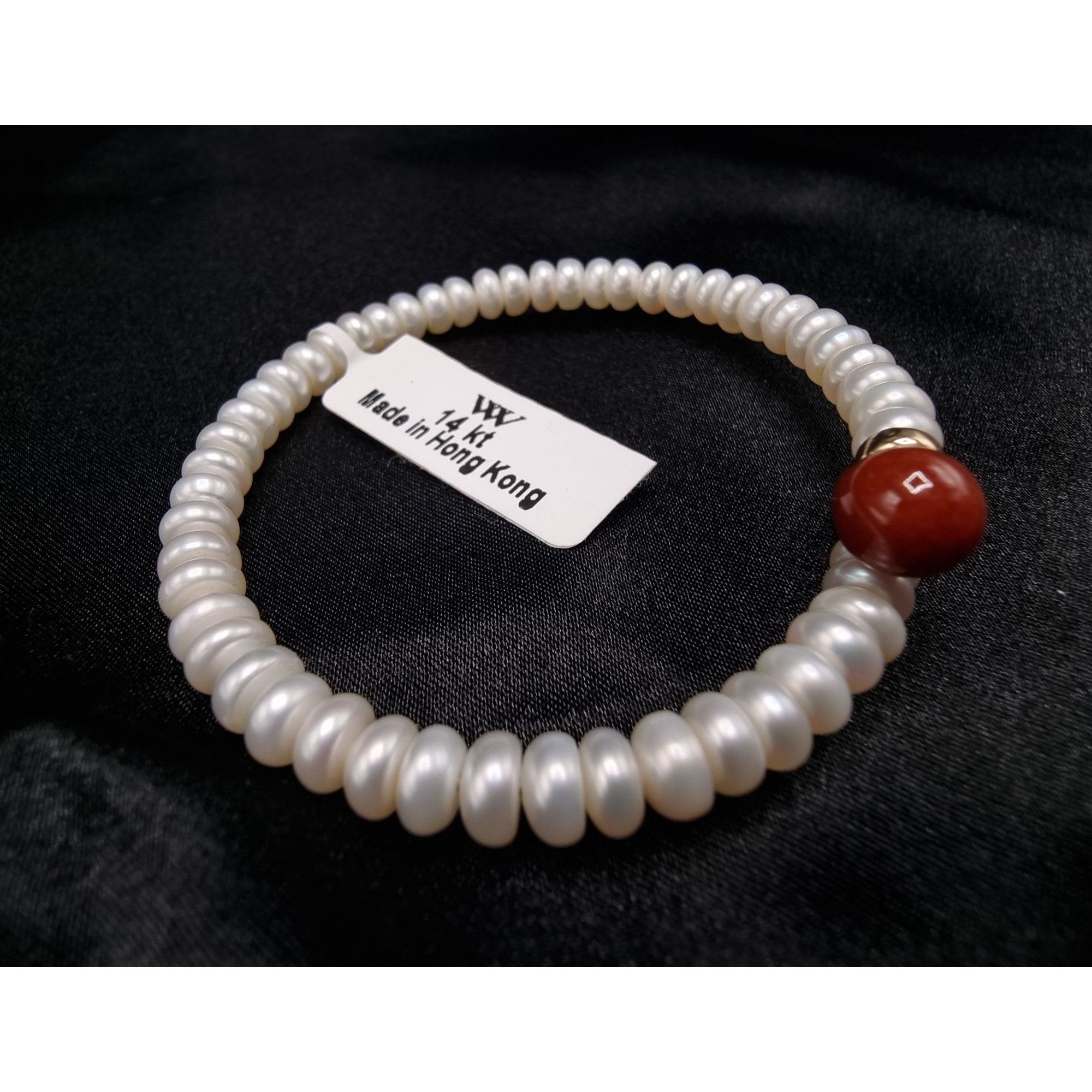 Vintage 14K Freshwater Pearl & Carnelian Bracelet Size ONE SIZE - 4 Thumbnail