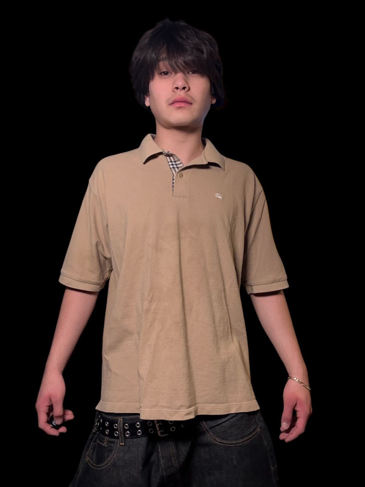 Tan and Cream Vintage Burberry Polo shirt