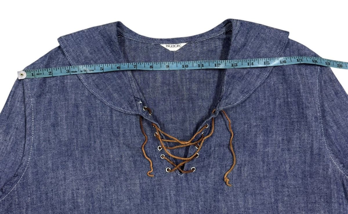 Naval Clothing Factory Vtg🔥70’s Ingeborg Denim Sailor Pullover Leather Lace Shirt Size US M / EU 48-50 / 2 - 14 Thumbnail