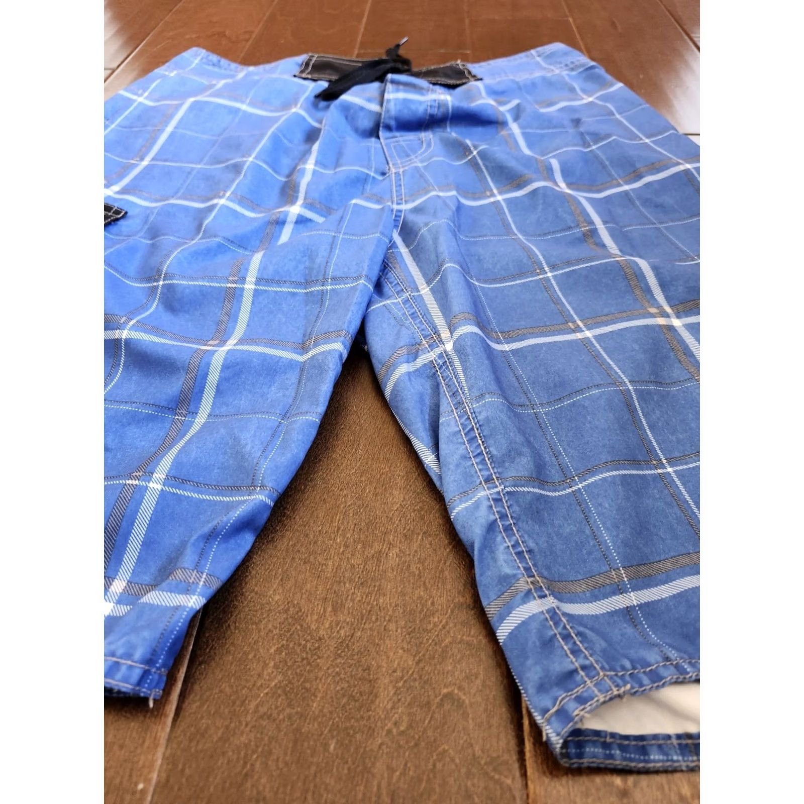 Vintage Nonwe Men's Blue Swim Trunks Shorts - Size 32 - Trunks - Pockets, Drawstring - 100% Polyester - Regular - Men Size US 32 / EU 48 - 4 Thumbnail