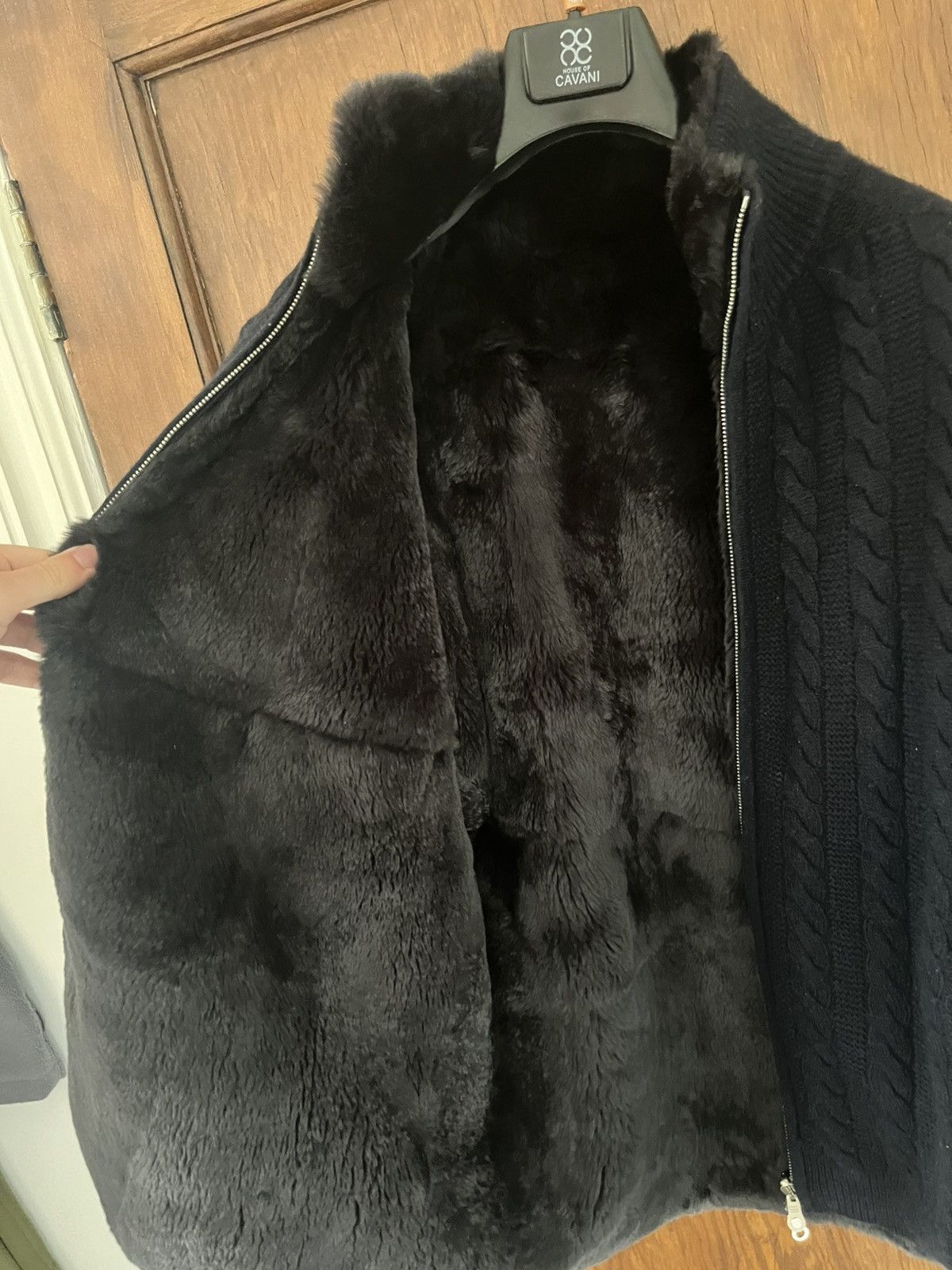 N peal fur cableknit cardigan navy size small/medium