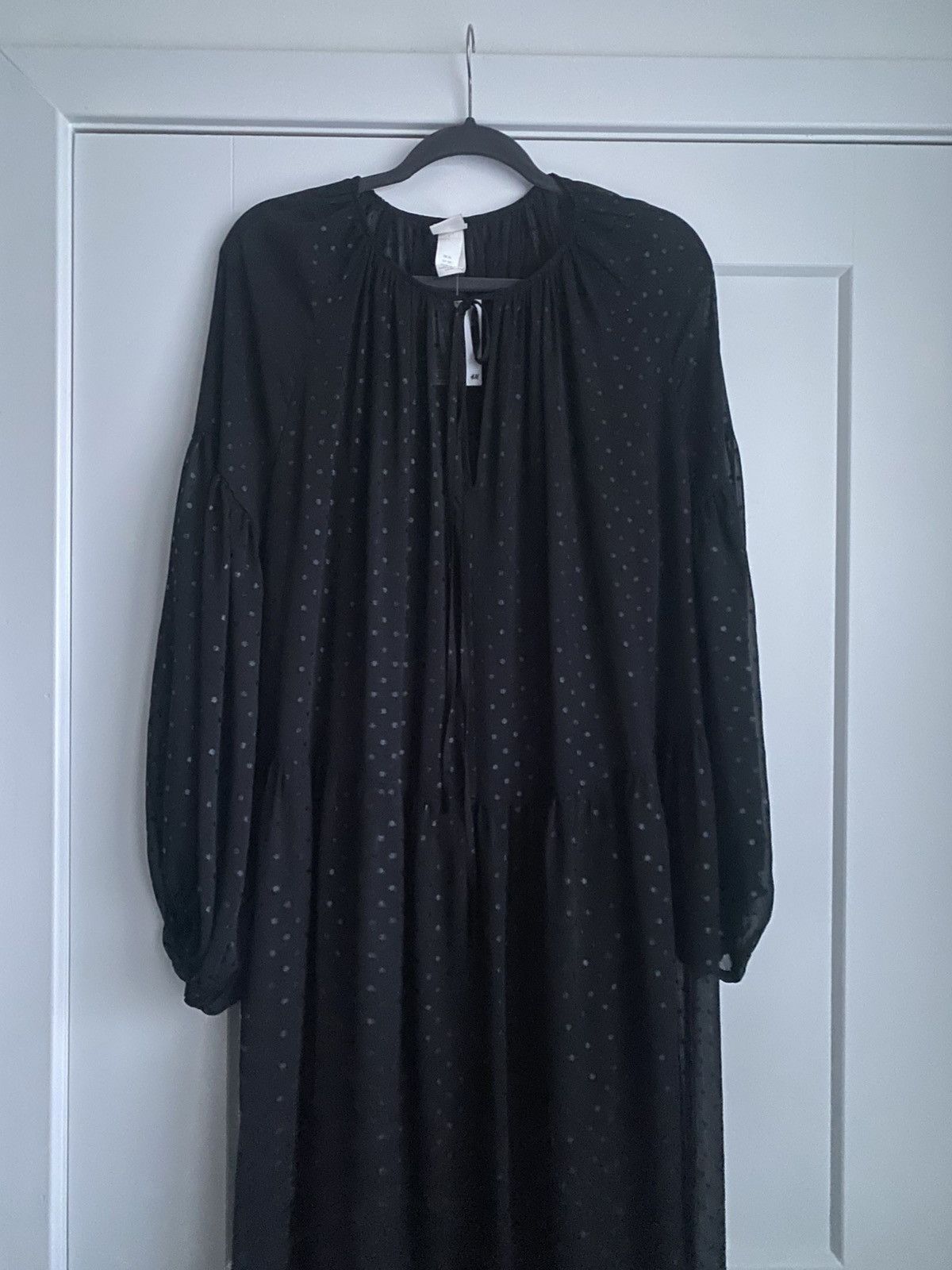 H&M H&M LONG BLACK POLKA DOT SHIMMERING PATTERN CHIFFON DRESS Size XL / US 12-14 / IT 48-50 - 4 Thumbnail