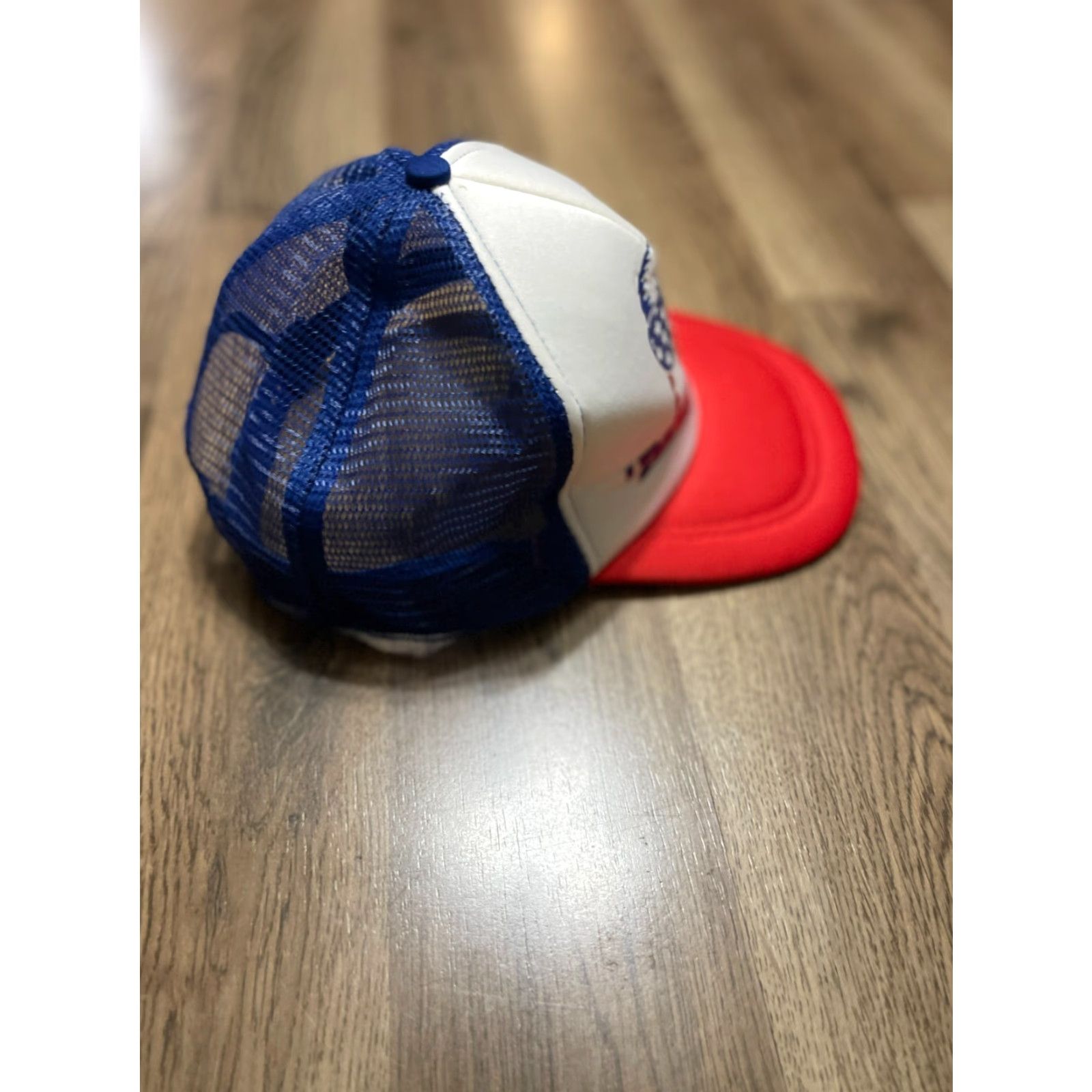 Vintage Merica Trucker Hat White Red Blue Eagle Flat Bill One Size Mens Hats Size ONE SIZE - 4 Thumbnail