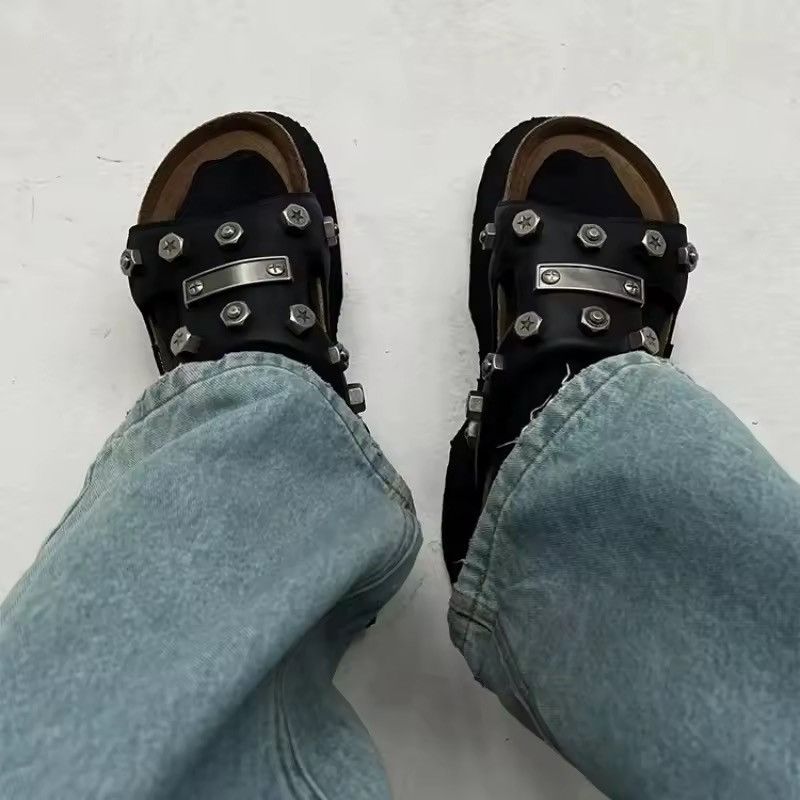 Japanese Brand Rhinestone Gothic Punk Leather Studded Sandals Slippers Size US 9 / IT 39 - 2 Thumbnail