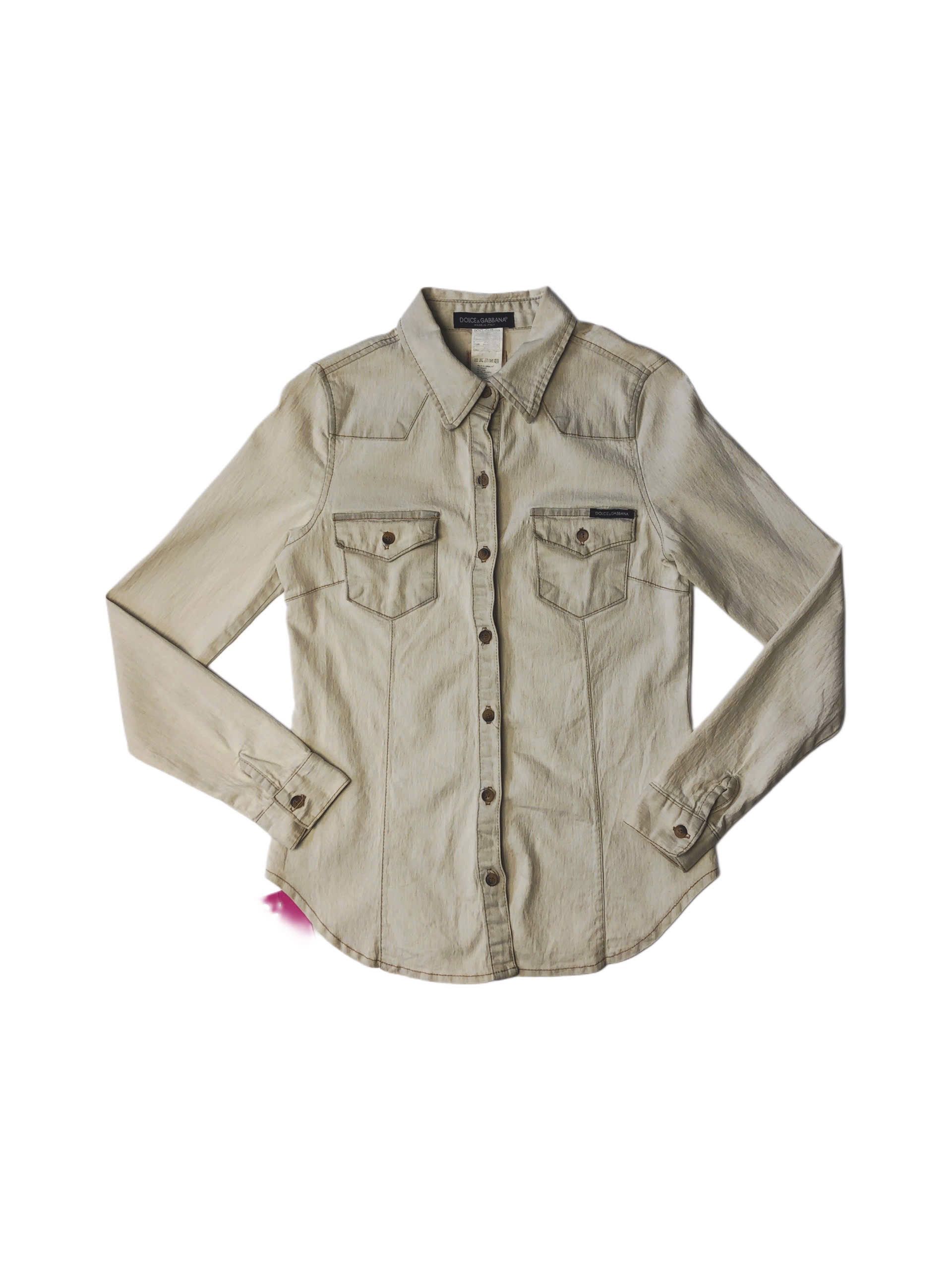 Dolce & Gabbana Dolce & Gabbana Fitted Beige Button-Up Shirt Size US S / EU 44-46 / 1 - 1 Thumbnail