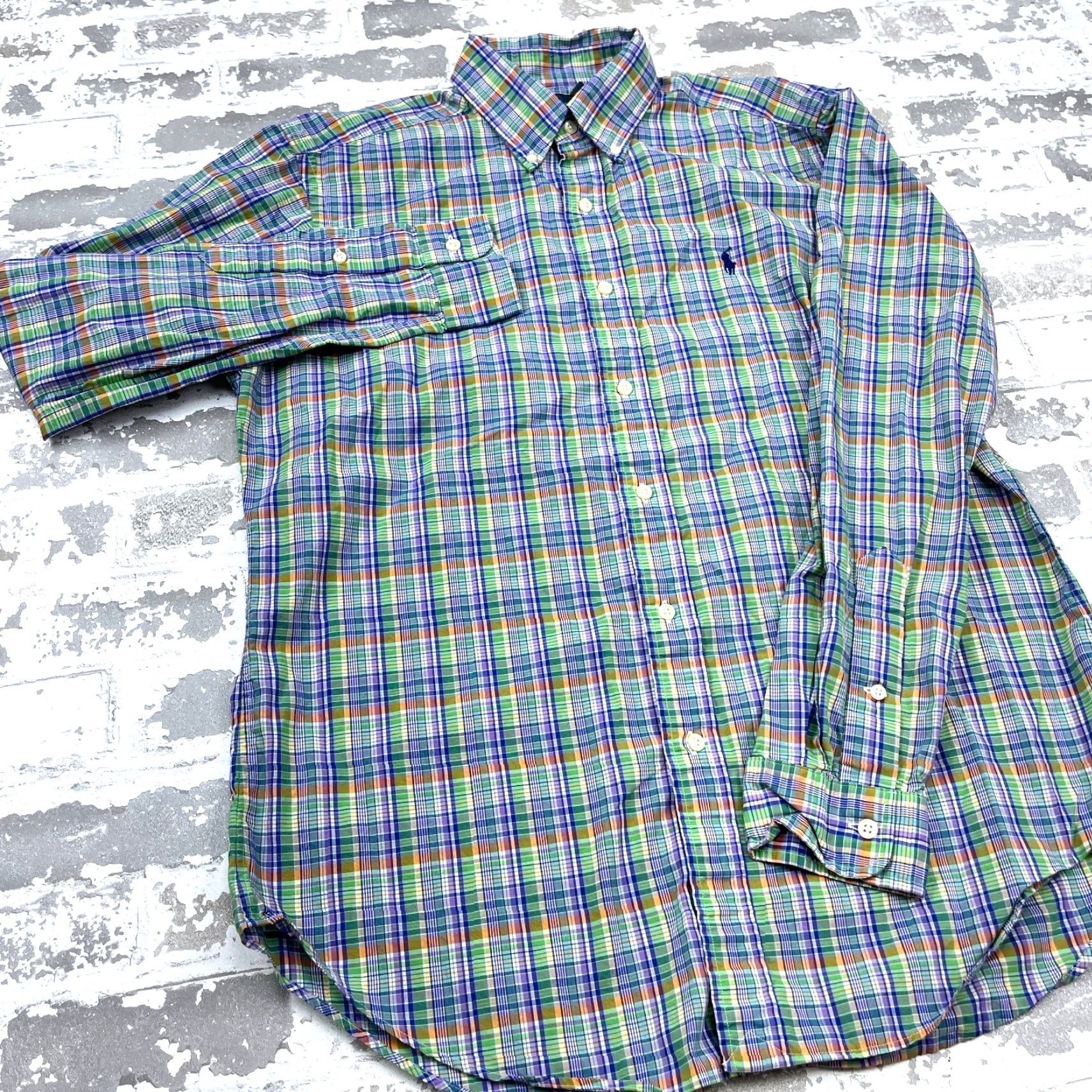 Ralph Lauren Ralph Lauren Shirt Men Medium Button Up Green Purple Multi Plaid Poplin Dress Shirt Size 40R - 3 Thumbnail