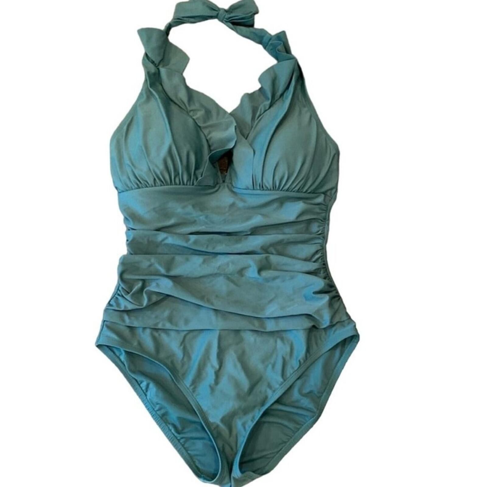The Unbranded Brand Ruffled Halter One-Piece Swimsuit in Teal Blue Size ONE SIZE - 2 Thumbnail