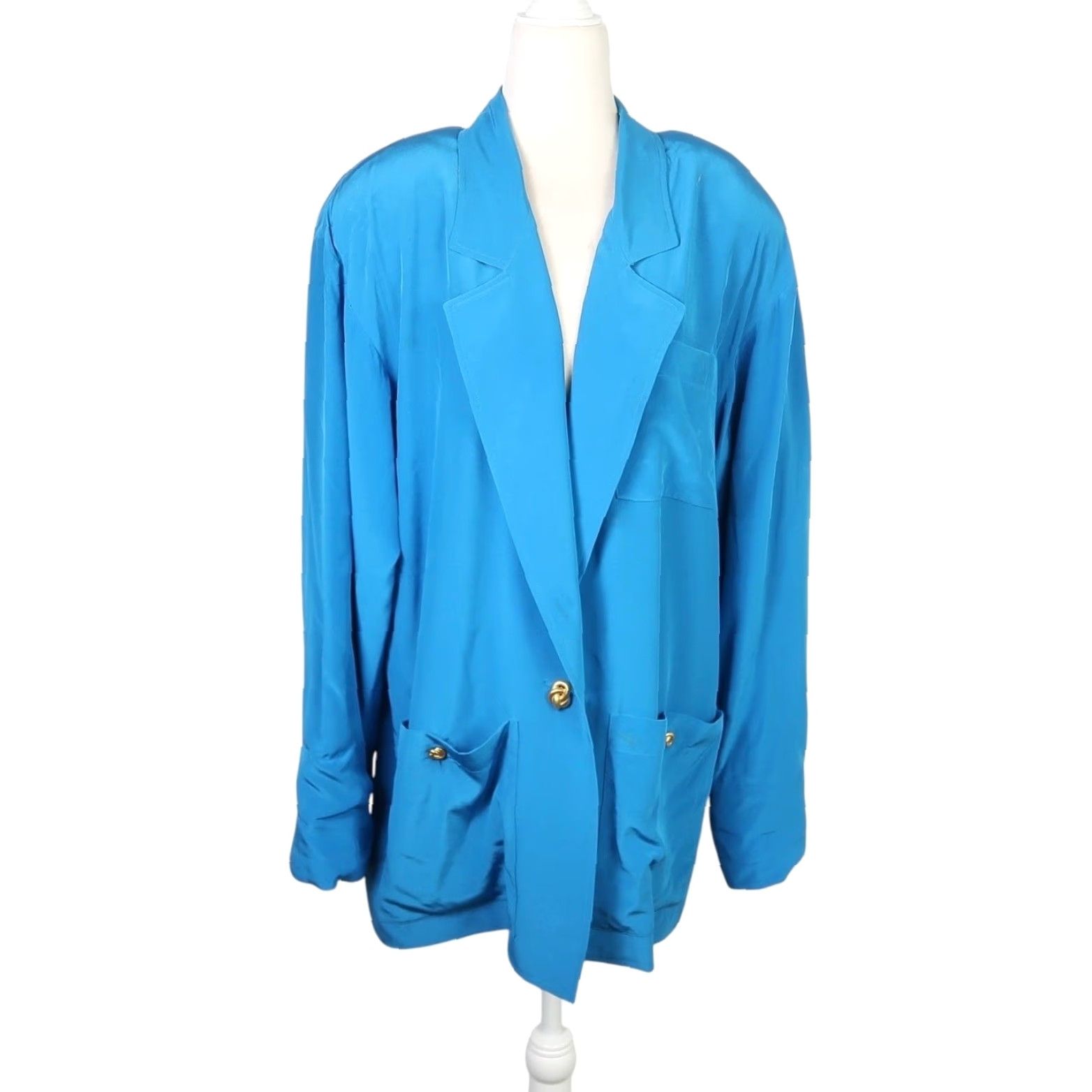 Anne Klein VINTAGE Anne Klein Blazer Jacket Silk Blue 90s Small Women Slim? Size S / US 4 / IT 40 - 2 Thumbnail