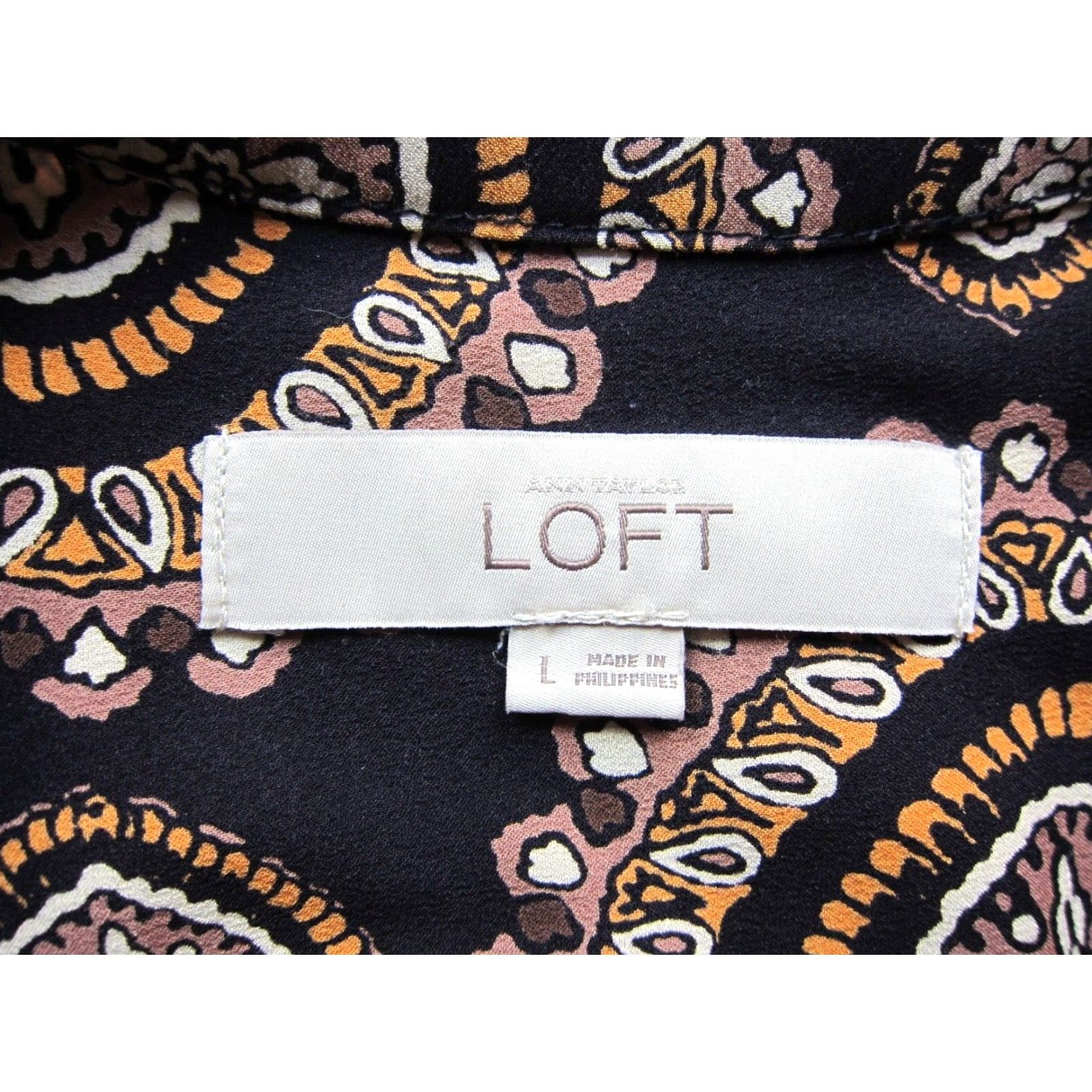 Loft Ann Taylor Loft Dress Black Brown Orange Paisley Long Sleeve Midi Large Size L / US 10 / IT 46 - 3 Thumbnail