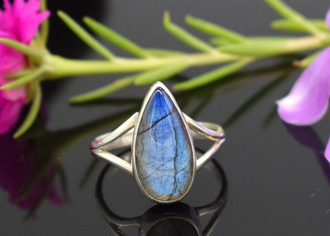 Handmade Pear Labradorite 925 Sterling Silver Ring - Boho Jewelry Size ONE SIZE - 3 Thumbnail