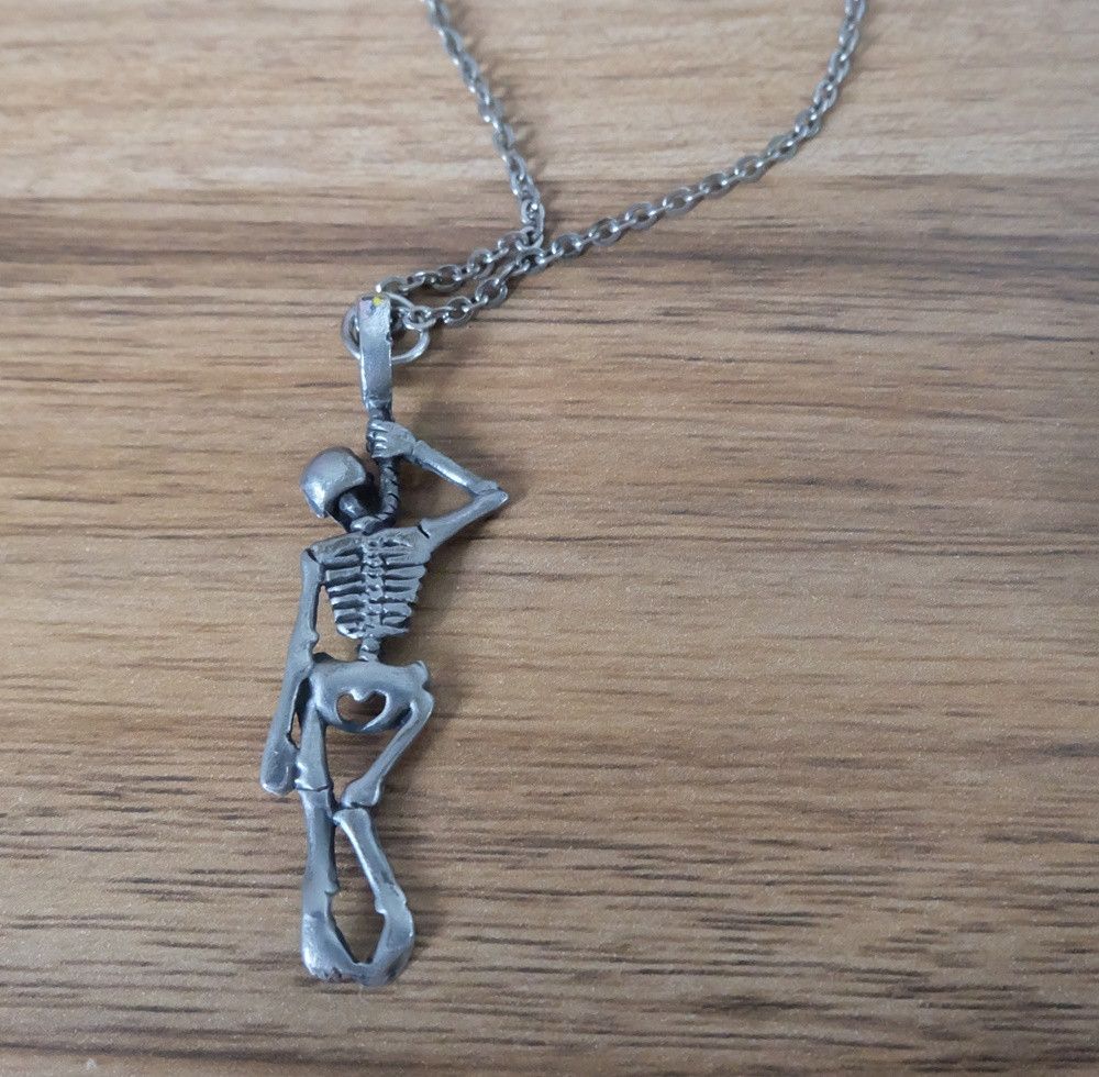 Vintage Silver Skeleton Pendant Necklace Size ONE SIZE - 4 Thumbnail
