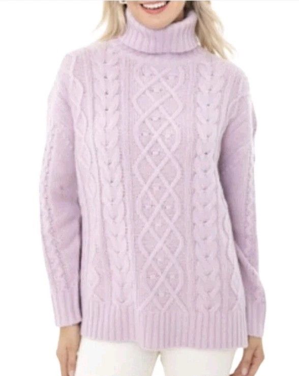 Other Tuckernuck Turtleneck Sweater Lilac Cable Knit Wool Blend Size L / US 10 / IT 46 - 1 Thumbnail