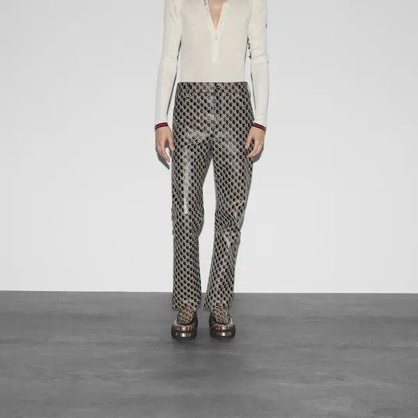Gucci o1loc1c0226 801454 Leather Pants With GG Shadow Multicolor Size US 30 / EU 46 - 3 Thumbnail