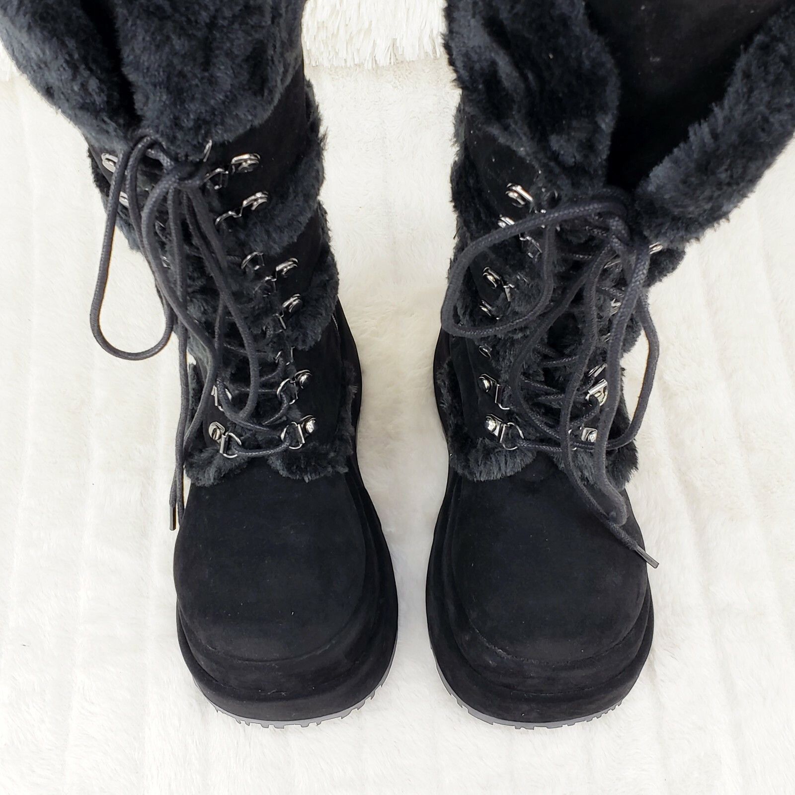 Other Bear 202 Black Faux Fur / Suede Platform Goth Punk Calf Boot Size US 7 / IT 37 - 7 Thumbnail