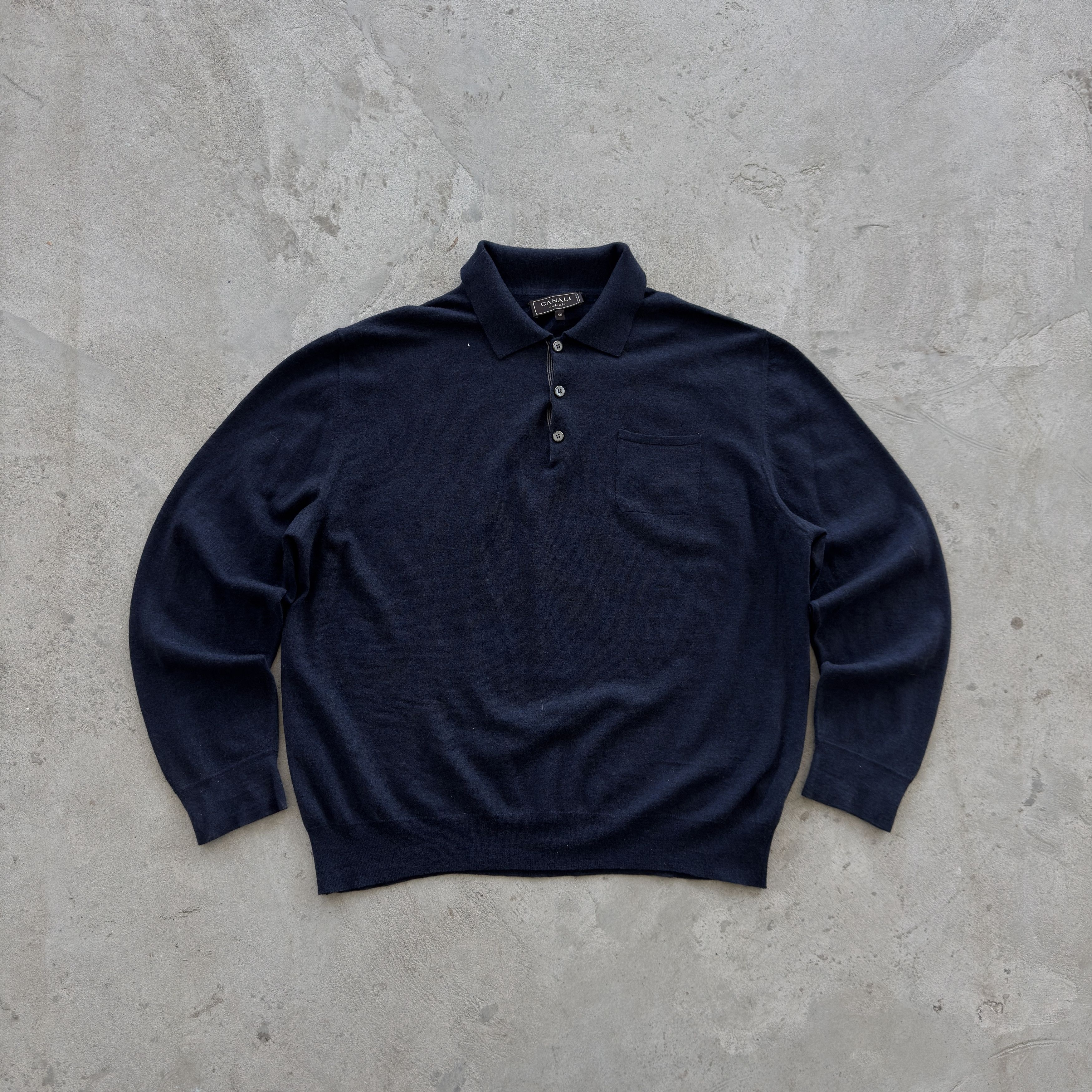 Canali Canali Exclusive Navy Long Sleeve Wool Polo Shirt Size 58 Size US M / EU 48-50 / 2 - 1 Thumbnail