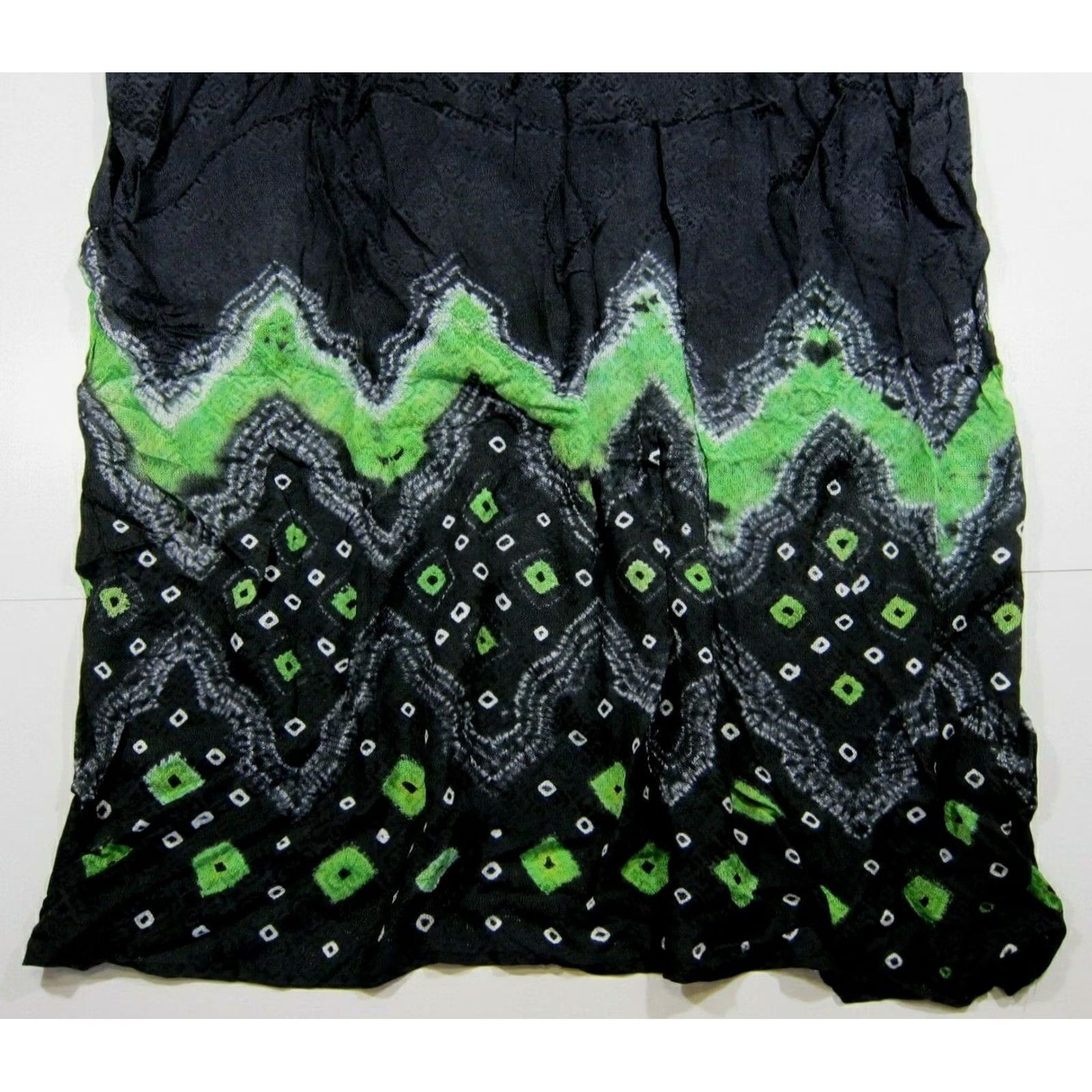 Vintage Manis Rayon Kaftan Kurta Tunic Maxi Dress OS Black Green White Tie Dye Long Size L / US 10 / IT 46 - 8 Thumbnail