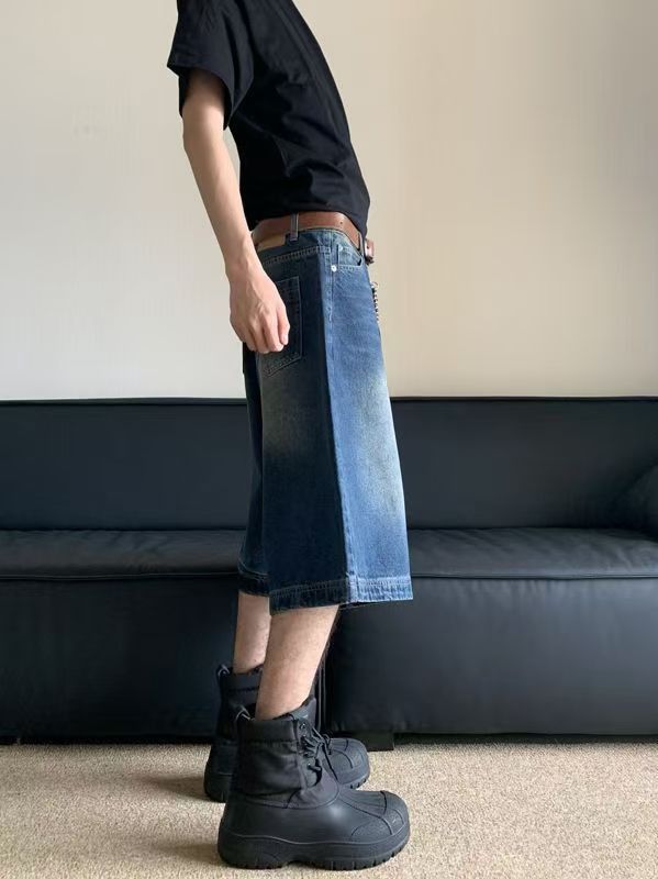 Japanese Brand × Jean Blue street washed vintage wide leg distressed denim shorts Size US 32 / EU 48 - 3 Thumbnail