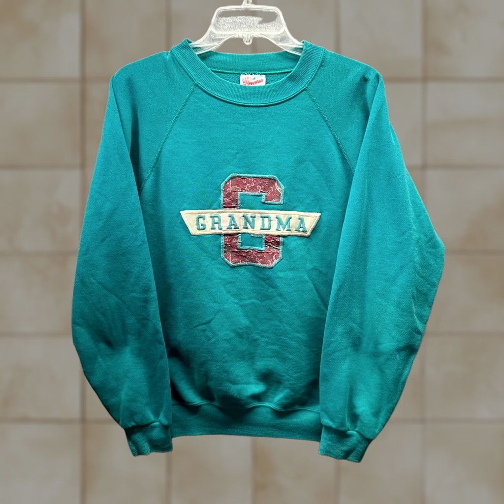 Hanes VINTAGE Hanes Sweater Womens Large Blue Green Embroidery Patch Crew Neck Long Sleeve Cable-Knit Pullover Lightweight Wool-Free Size L / US 10 / IT 46 - 1 Thumbnail