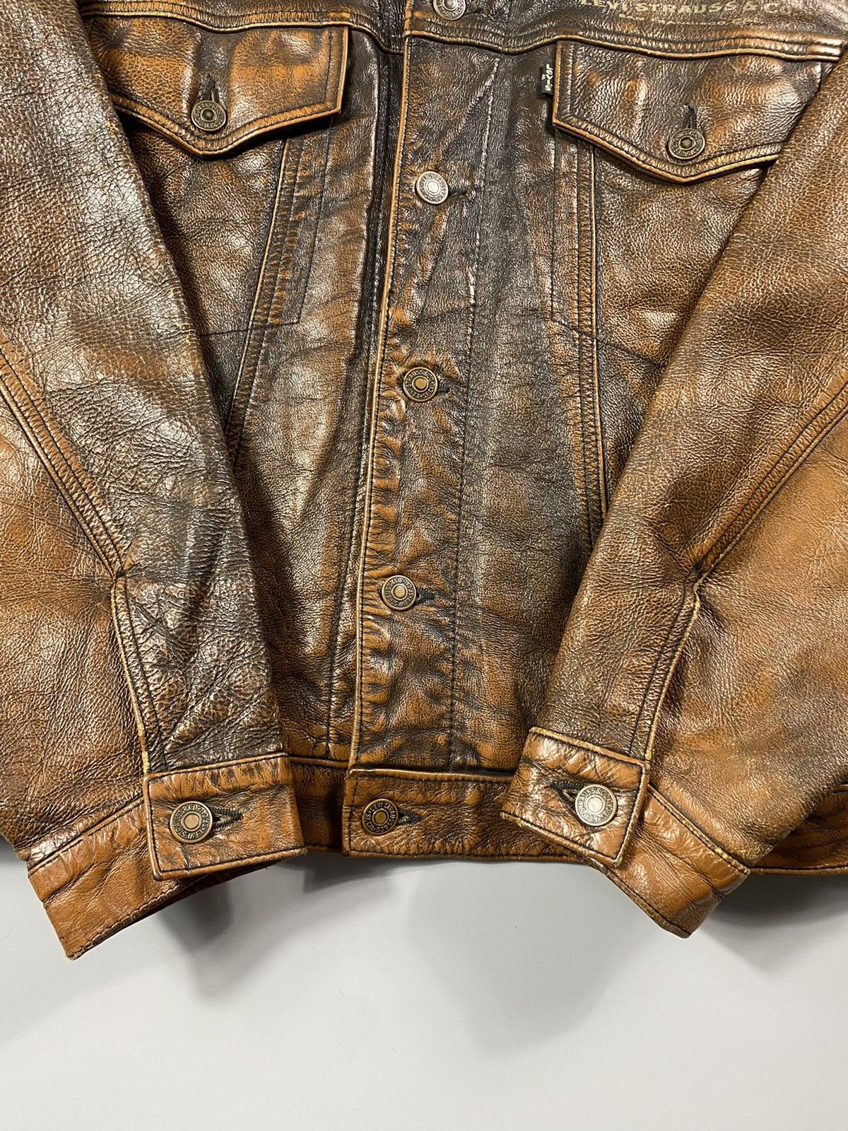 Levi's Grail! 1970s Levis Long Horn Trucker Leather Jacket Size US L / EU 52-54 / 3 - 10 Thumbnail