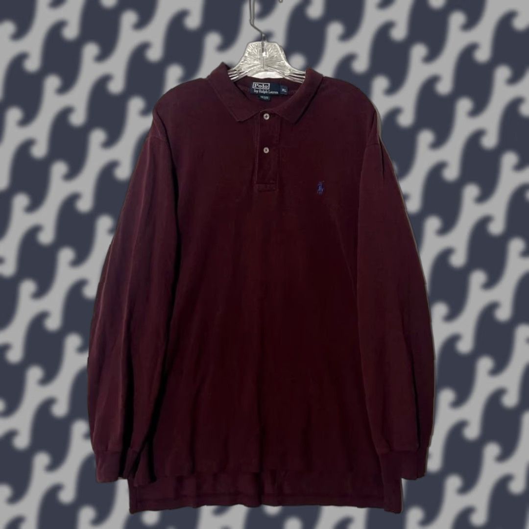 Polo Ralph Lauren VINTAGE Polo Ralph Lauren Polo Shirt Long Sleeve Burgundy Men XL Cotton Knit Button Embroidered Logo 32 in Chest 49 in Pit to Pit Solid Size US XL / EU 56 / 4 - 1 Thumbnail