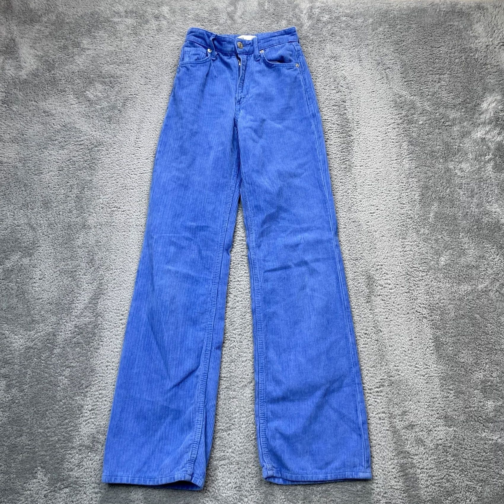 Zara VINTAGE Zara Corduroy Pants Womens 0 Blue Cotton Bootcut Leg High Waisted Flared Retro Size 25" / US 0 / IT 36 - 2 Thumbnail
