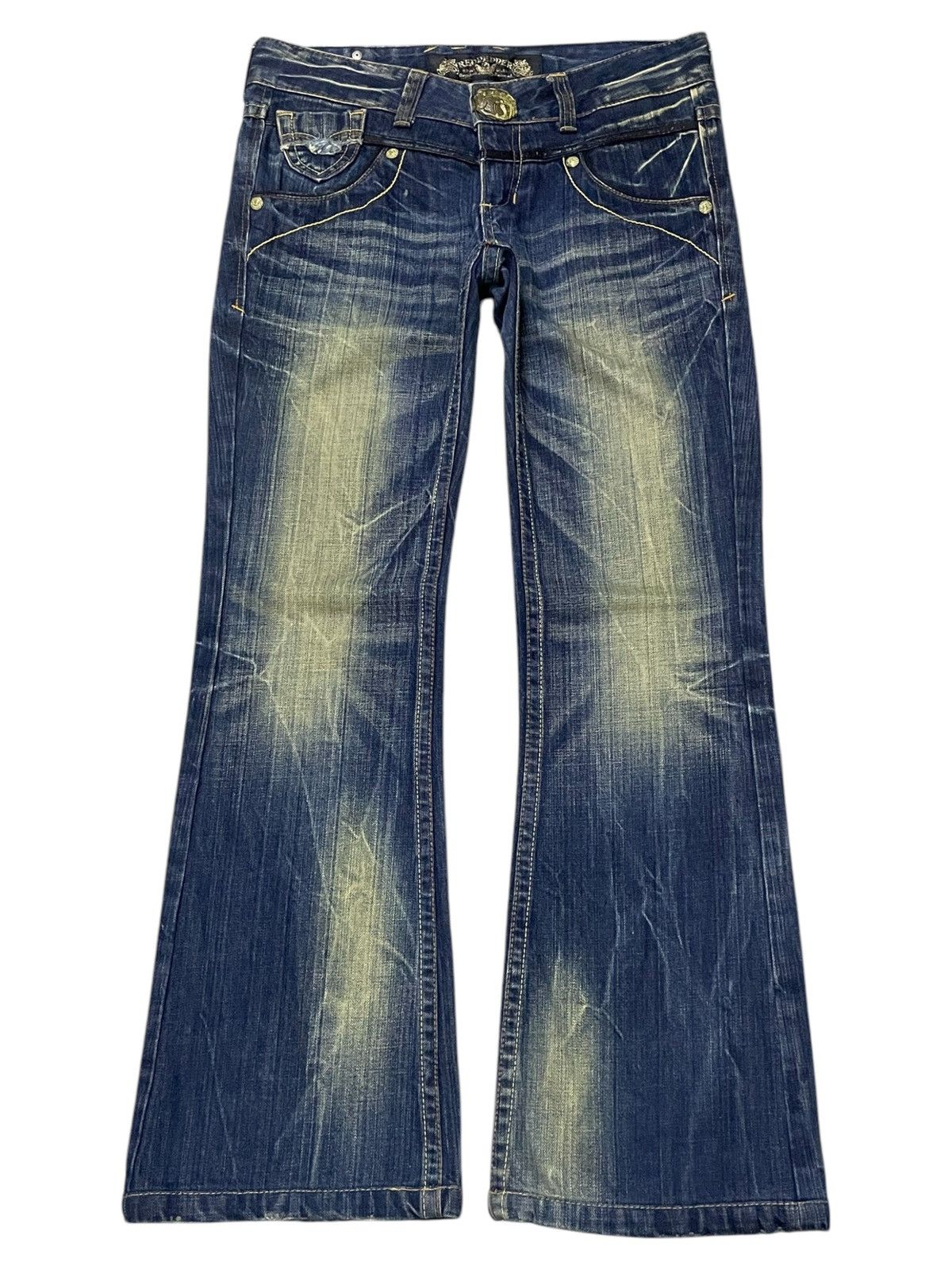 Japanese Brand × LOWBOX × semanticdesign Red Pepper Japan Leather Feather Wings Mud Wash Flare Jeans Size US 30 / EU 46 - 2 Thumbnail