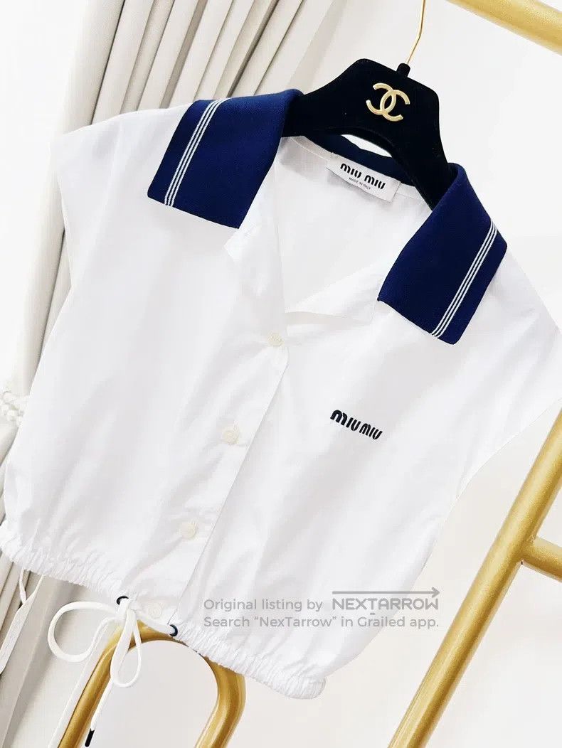 Miu Miu Miu Miu 36 Navy collar polo collar college wind drawstring Size S / US 4 / IT 40 - 3 Thumbnail