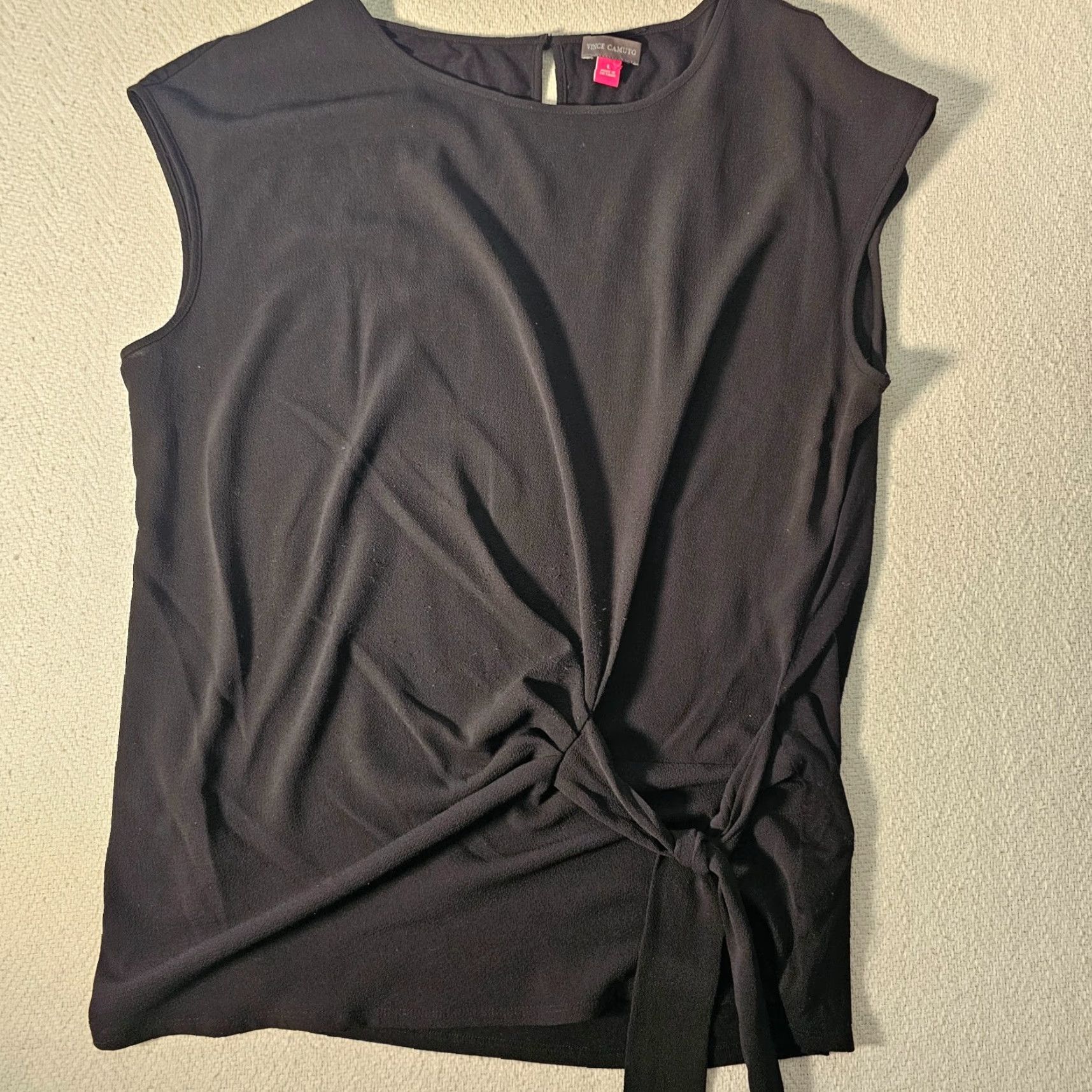 Vince Camuto Vince Camuto Blouse Women’s Large Black Cap Sleeve Round Neck Stretch Front Tie Size L / US 10 / IT 46 - 5 Thumbnail