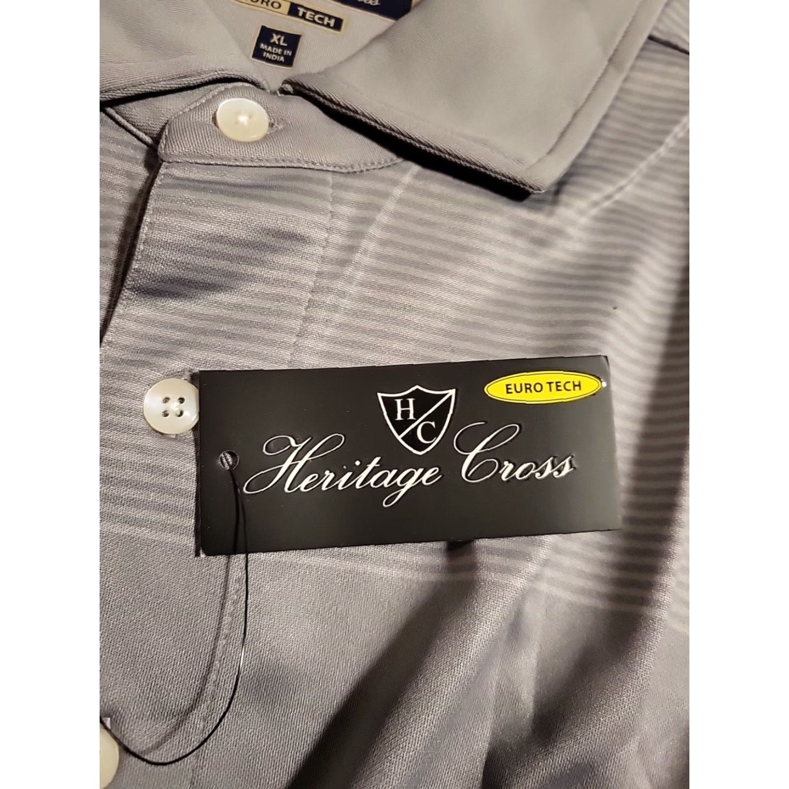 Vintage Heritage Cross Polo Men XL Gray Striped Stretch Easy Care Moisture Wicking Cross Golf Shirt Size US XL / EU 56 / 4 - 7 Thumbnail