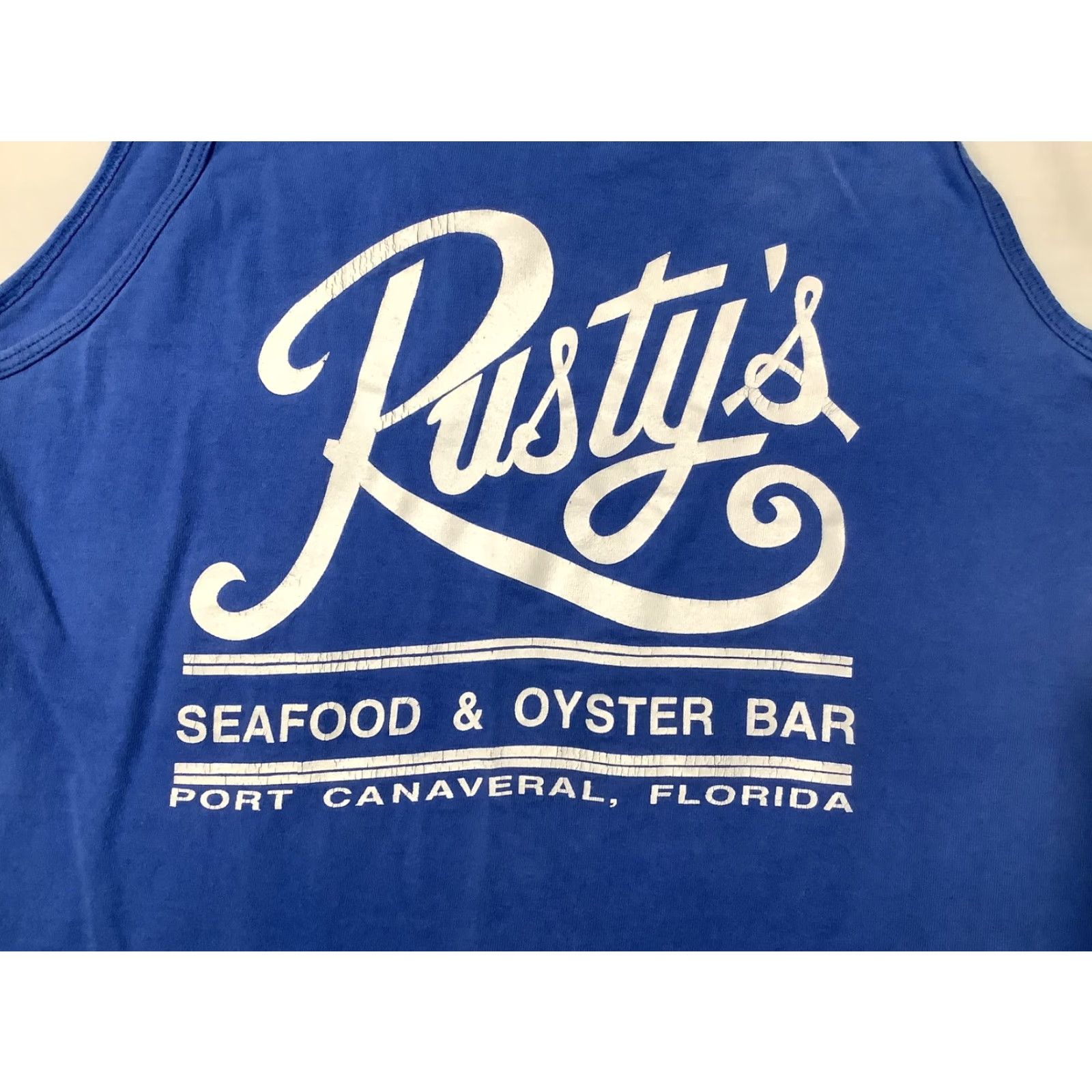 Fruit Of The Loom VINTAGE Fruit of the Loom Shirt Mens Large Blue Rusty's Seafood Tank Port Canaveral FL Size US L / EU 52-54 / 3 - 2 Thumbnail
