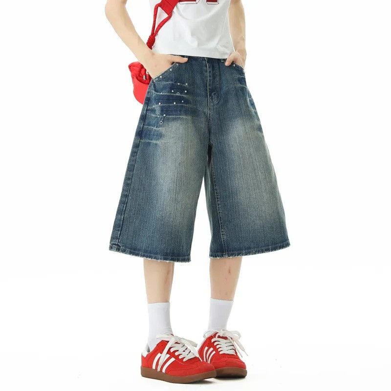 Jean Loose Gradient Denim Shorts Men Diamond Detail Size US 34 / EU 50 - 1 Thumbnail