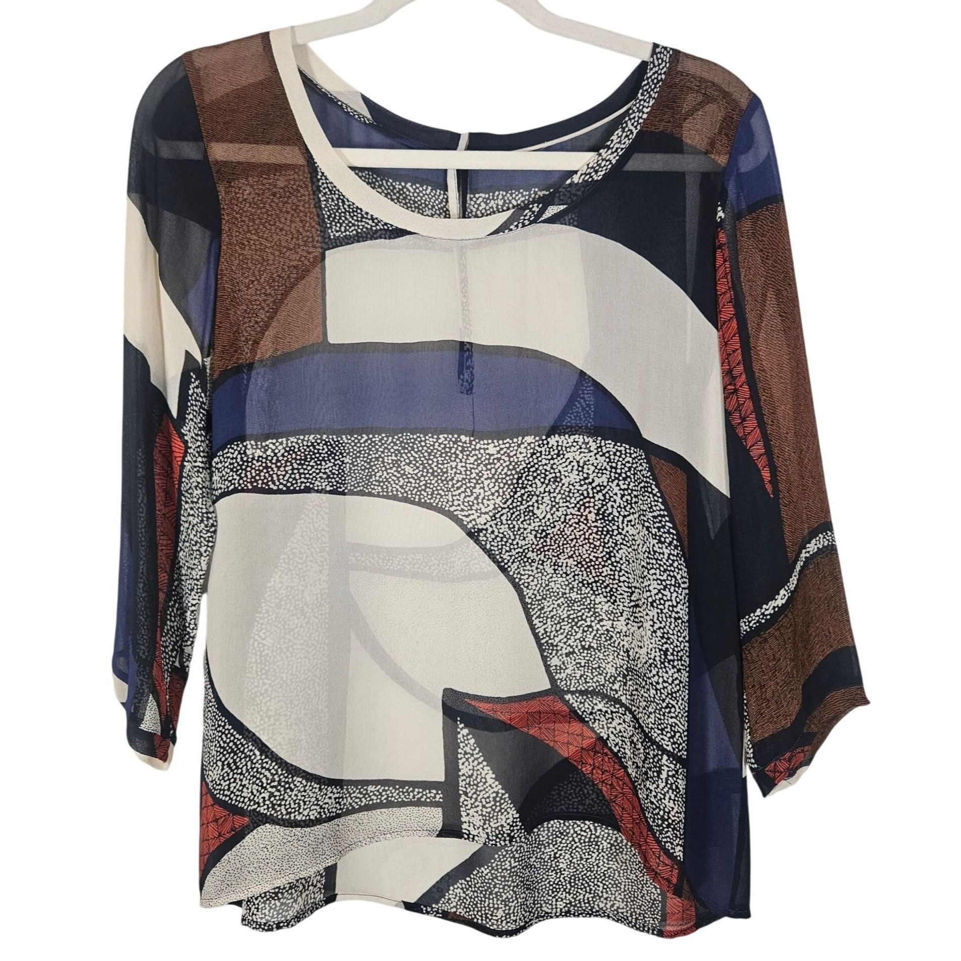 Other Silk Women’s Abstract Blouse M Multicolor Sheer Top Indie Va Size M / US 6-8 / IT 42-44 - 2 Thumbnail
